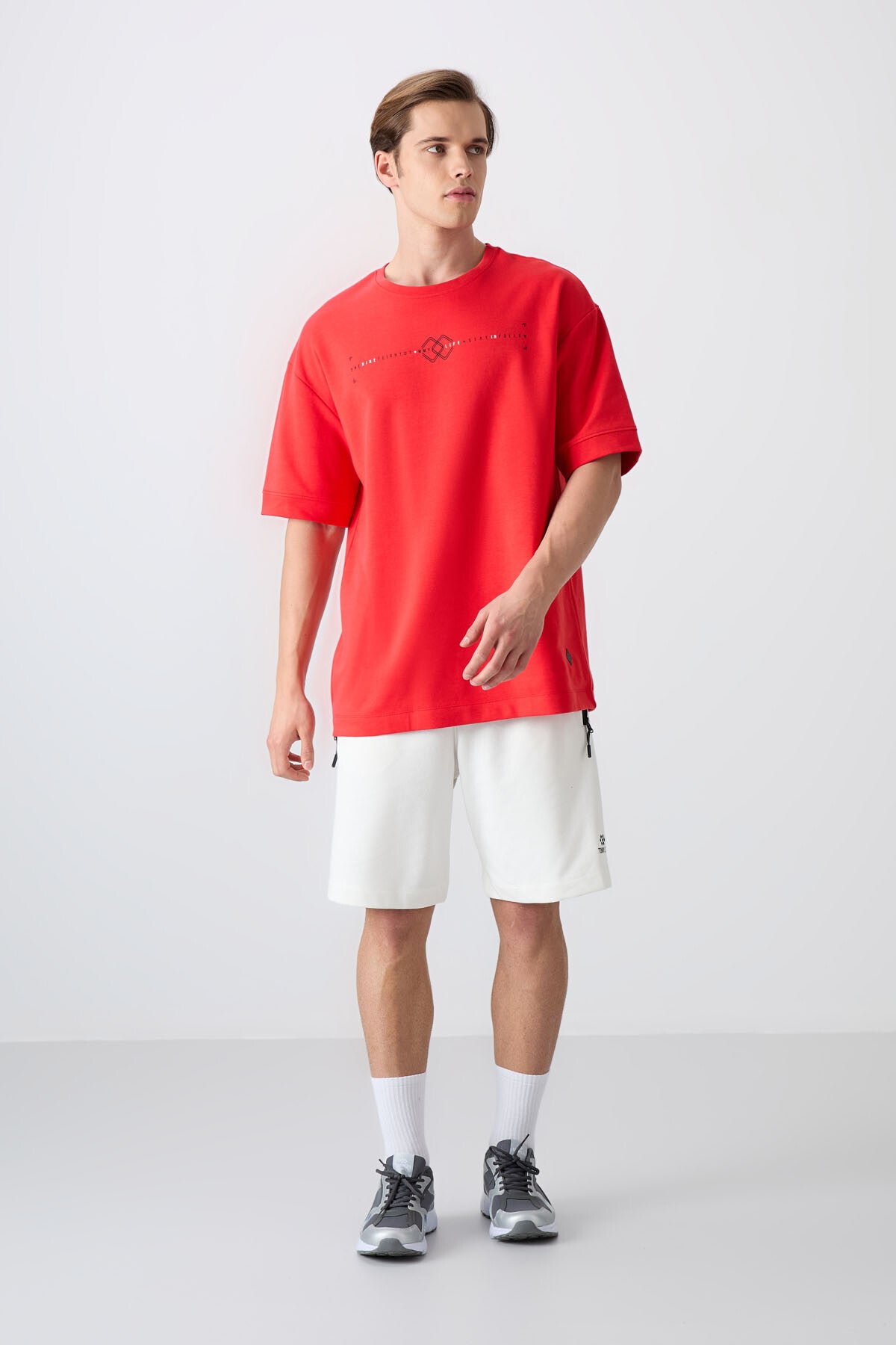 Fiesta Pamuklu Kalın Yumuşak Dokulu Oversize Fit Baskılı Erkek T-Shirt - 88323