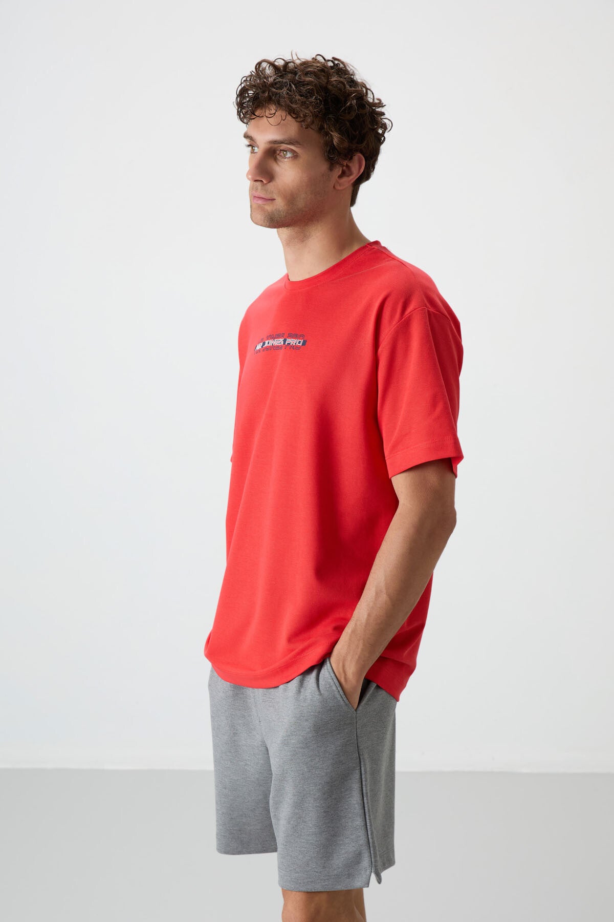 Fiesta Pamuklu Kalın Yüzeyi Dokulu Oversize Fit Baskılı Erkek T-Shirt - 88365