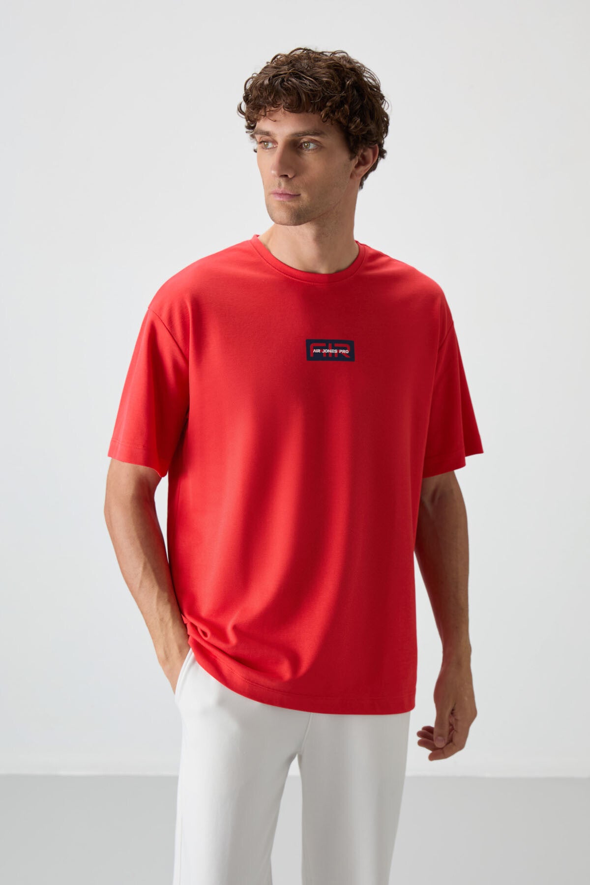 Fiesta Pamuklu Kalın Yüzeyi Dokulu Oversize Fit Baskılı Erkek T-Shirt - 88367