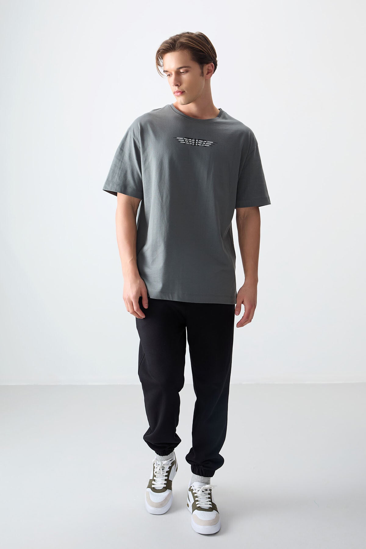 Haki %100 Pamuk Kalın Yumuşak Dokulu Oversize Fit Baskılı Erkek T-Shirt - 88356