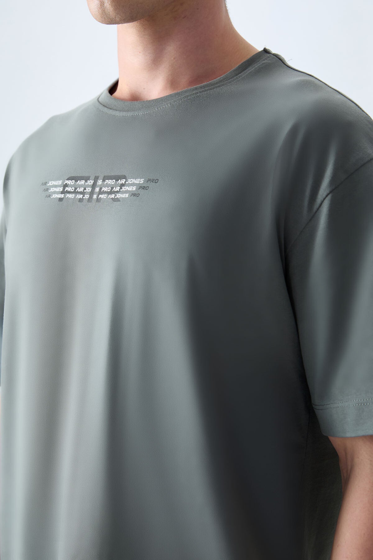 Haki %100 Pamuk Kalın Yumuşak Dokulu Oversize Fit Baskılı Erkek T-Shirt - 88356