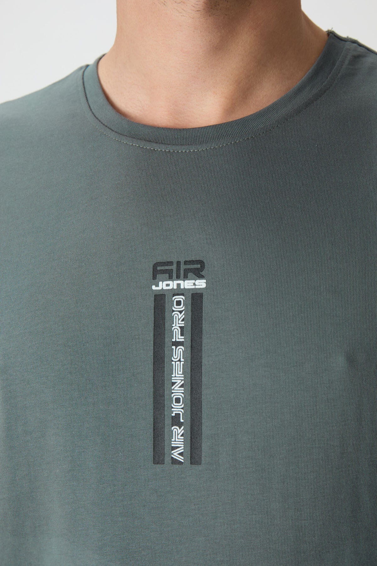 Haki %100 Pamuk Kalın Yumuşak Dokulu Oversize Fit Baskılı Erkek T-Shirt - 88360