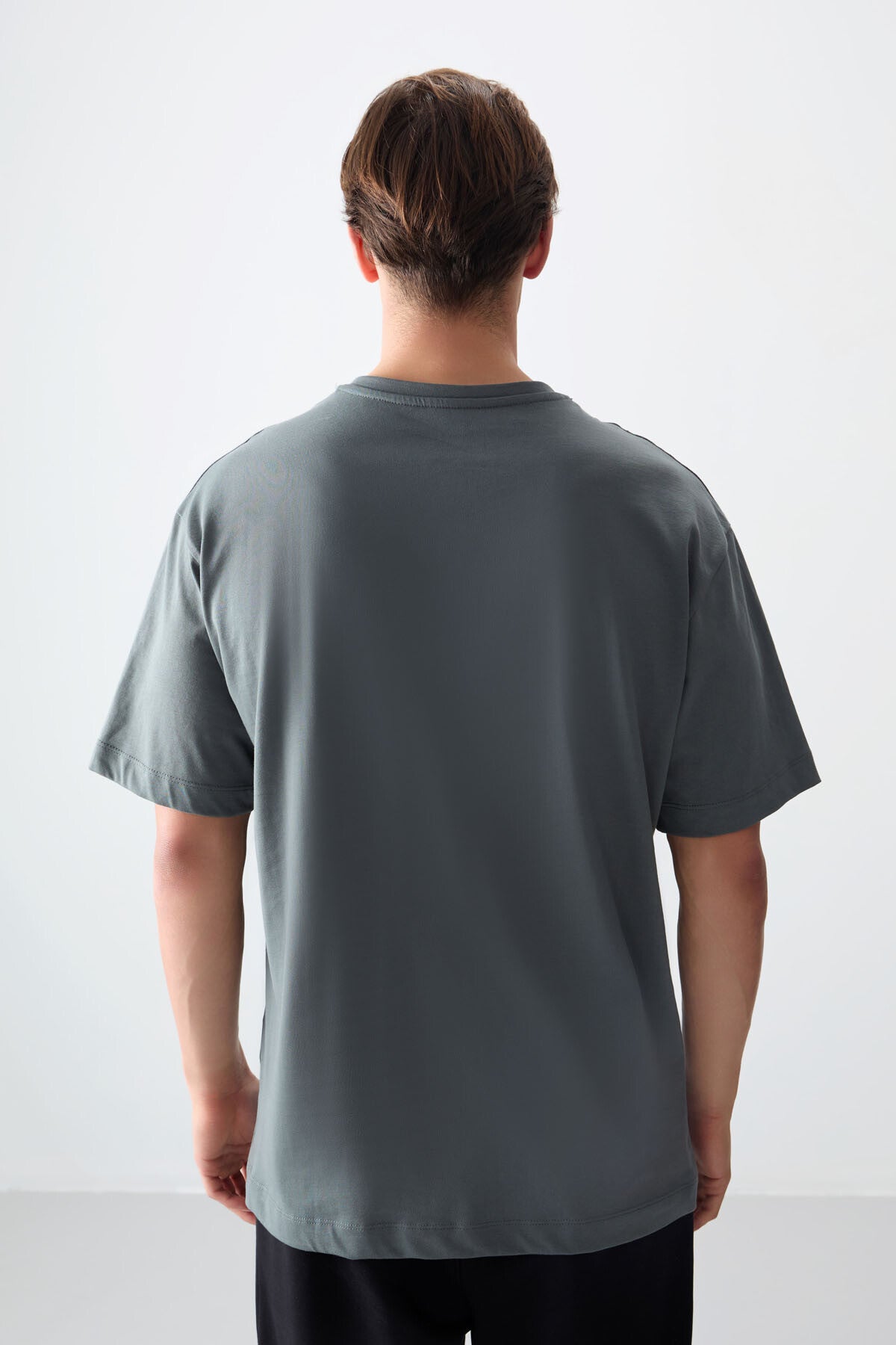 Haki %100 Pamuk Kalın Yumuşak Dokulu Oversize Fit Baskılı Erkek T-Shirt - 88359