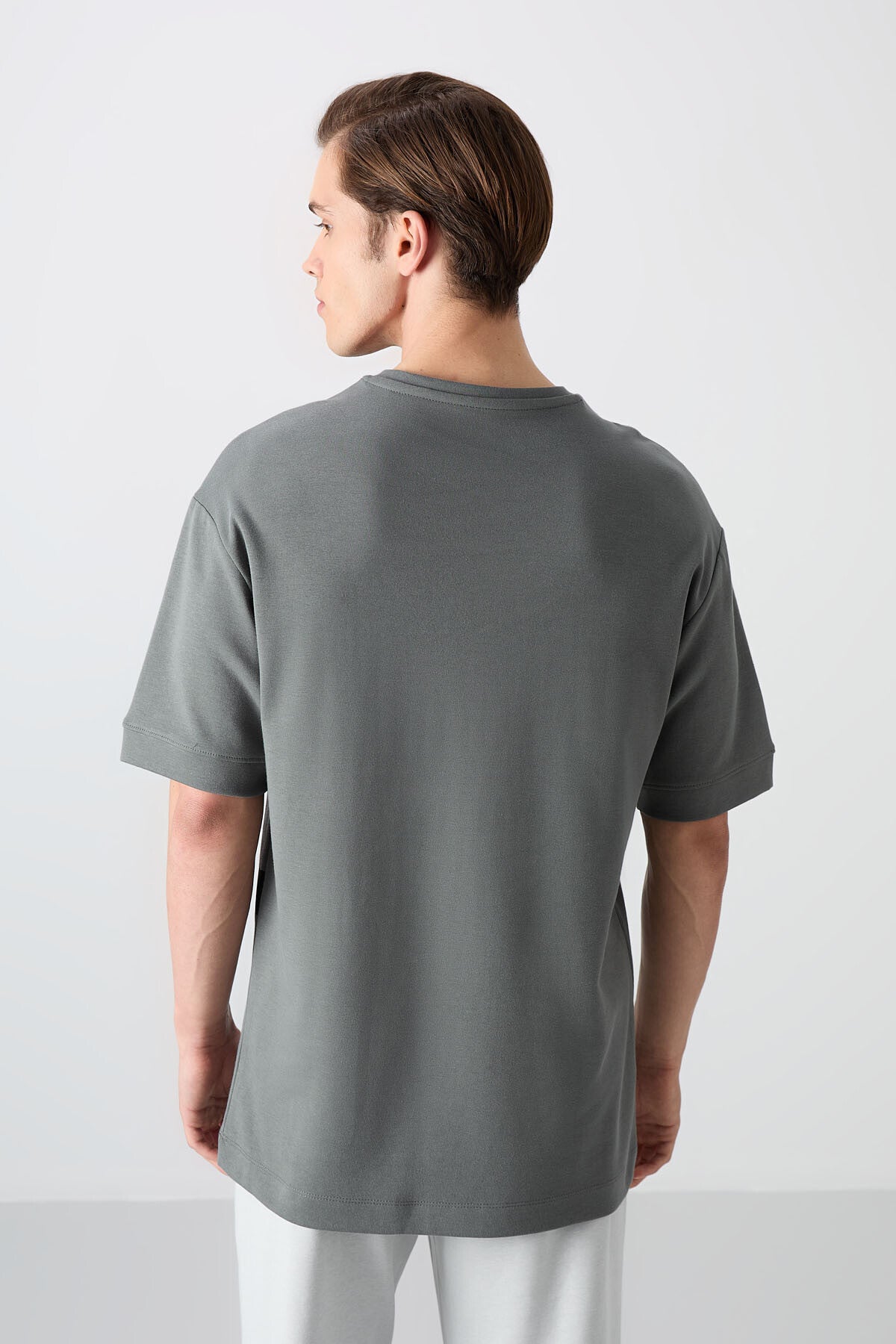 Haki Pamuklu Kalın Yumuşak Dokulu Oversize Fit Baskılı Erkek T-Shirt - 88322