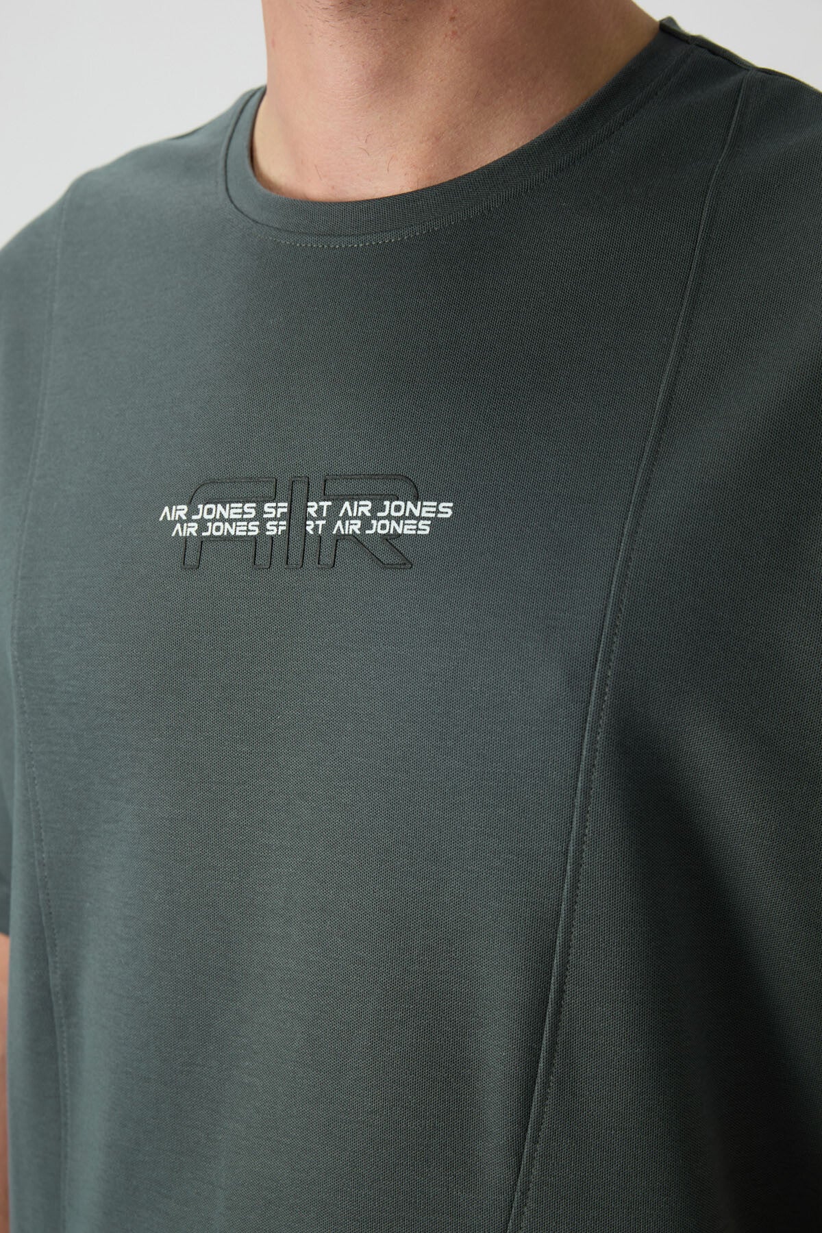 Haki Pamuklu Kalın Yüzeyi Dokulu Oversize Fit Baskılı Erkek T-Shirt - 88372