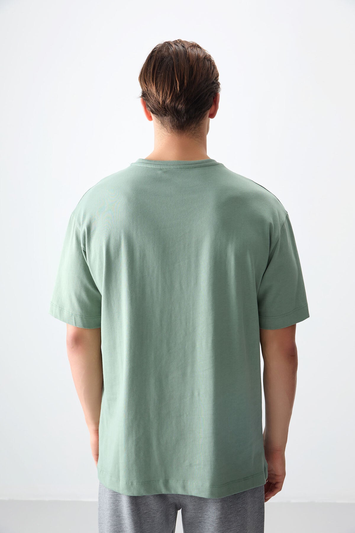 Açık Yeşil %100 Pamuk Kalın Yumuşak Dokulu Oversize Fit Baskılı Erkek T-Shirt - 88355