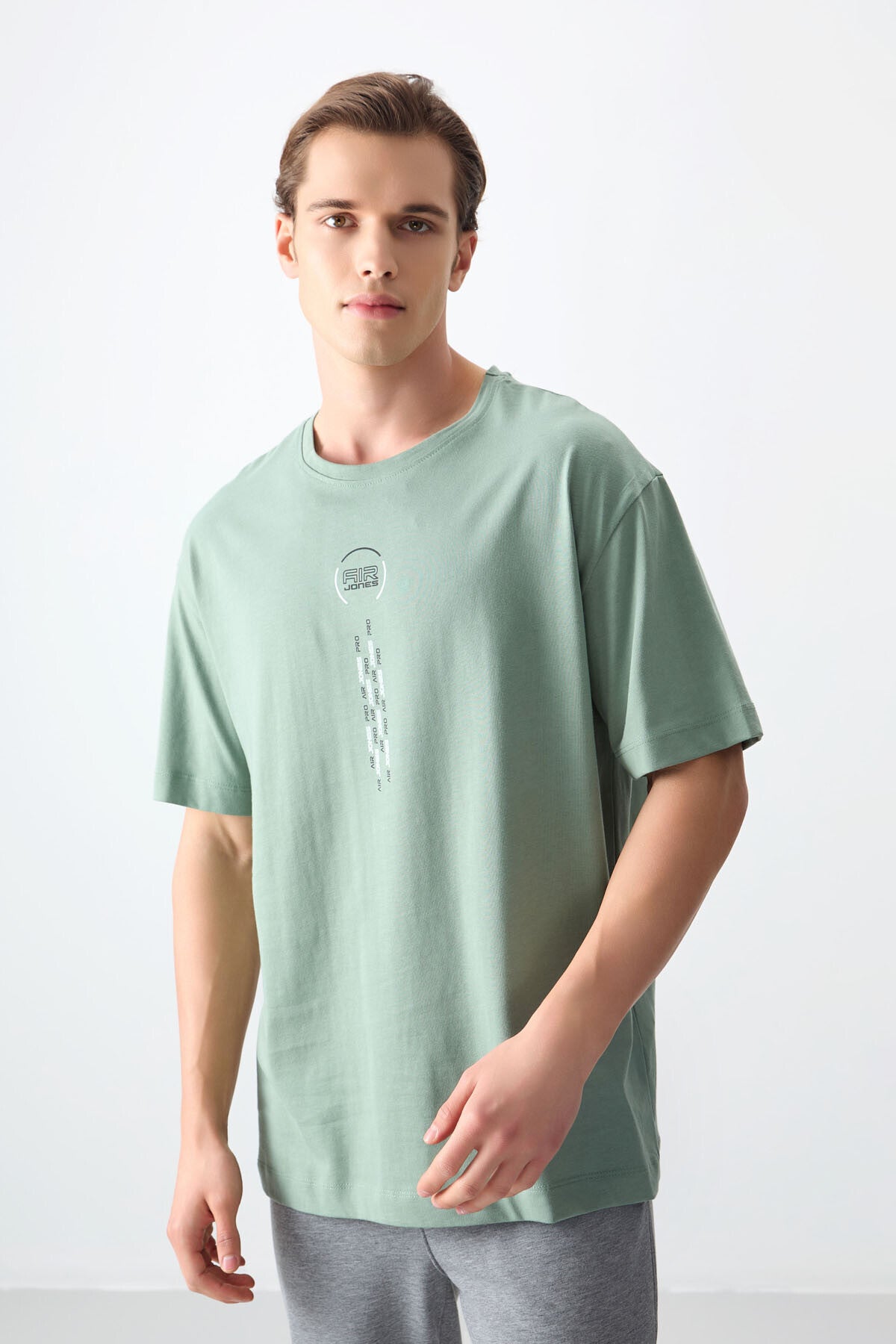 Açık Yeşil %100 Pamuk Kalın Yumuşak Dokulu Oversize Fit Baskılı Erkek T-Shirt - 88355