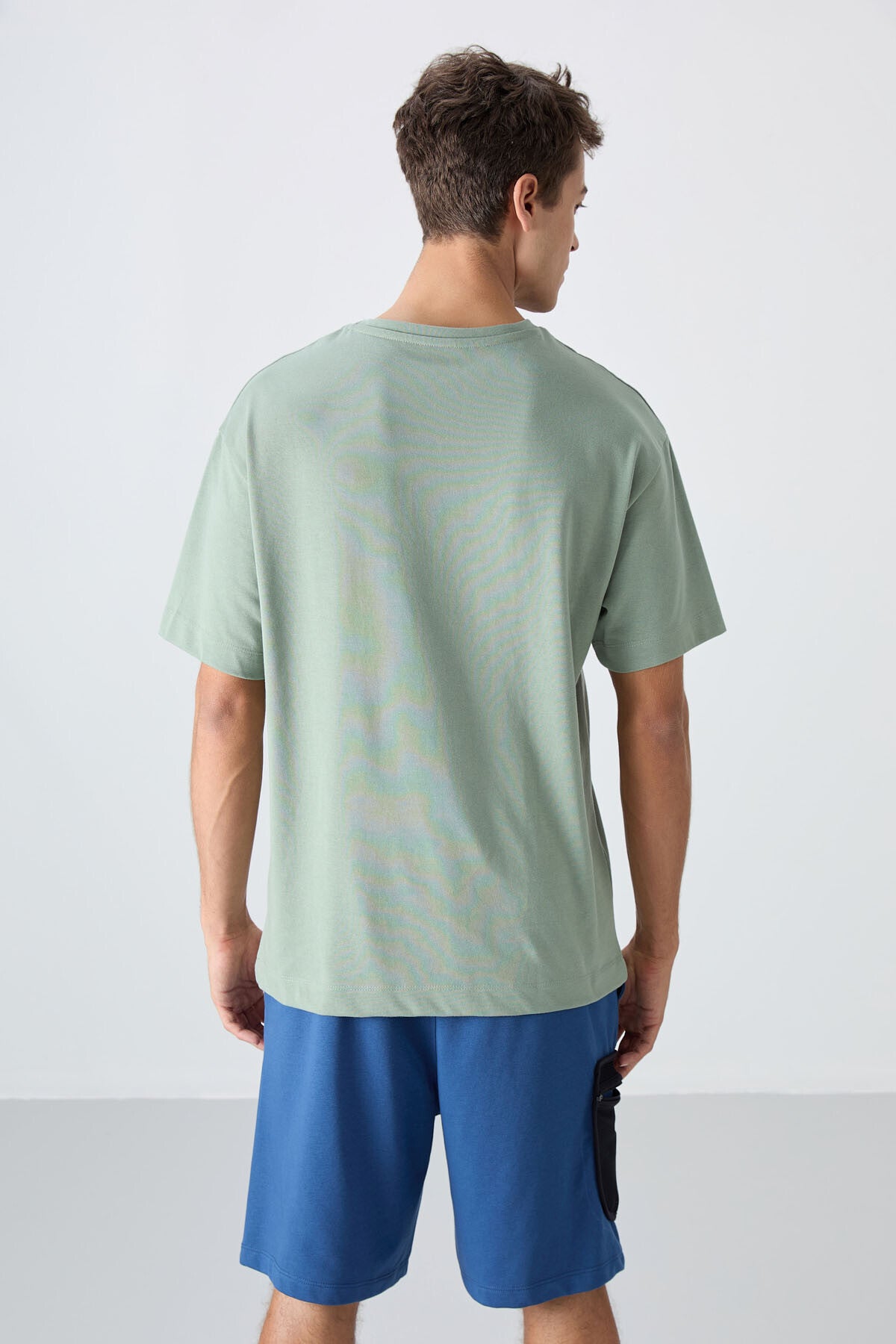 Açık Yeşil Pamuklu Kalın Yumuşak Dokulu Oversize Fit Baskılı Erkek T-Shirt - 88334