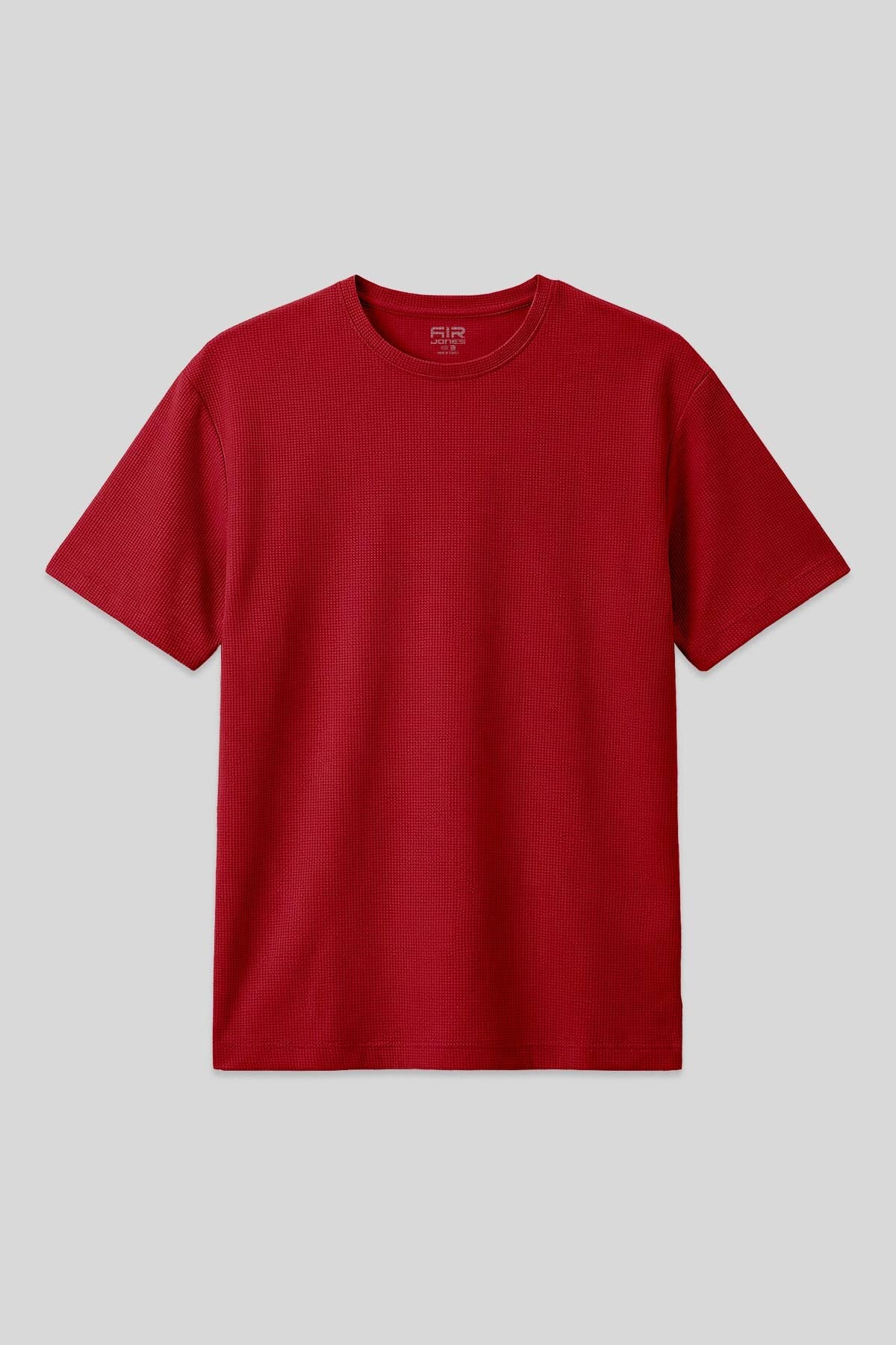 Kırmızı Waffle İnterlok Yüzeyi Dokulu Oversize Fit Basic Erkek T-Shirt - 88379