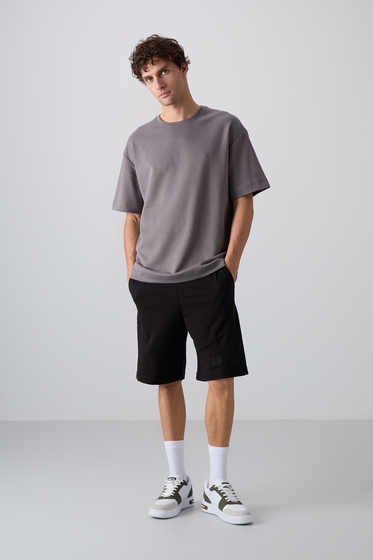 Koyu Gri Pamuklu Kalın Yumuşak Dokulu Oversize Fit Baskılı Erkek T-Shirt - 88324