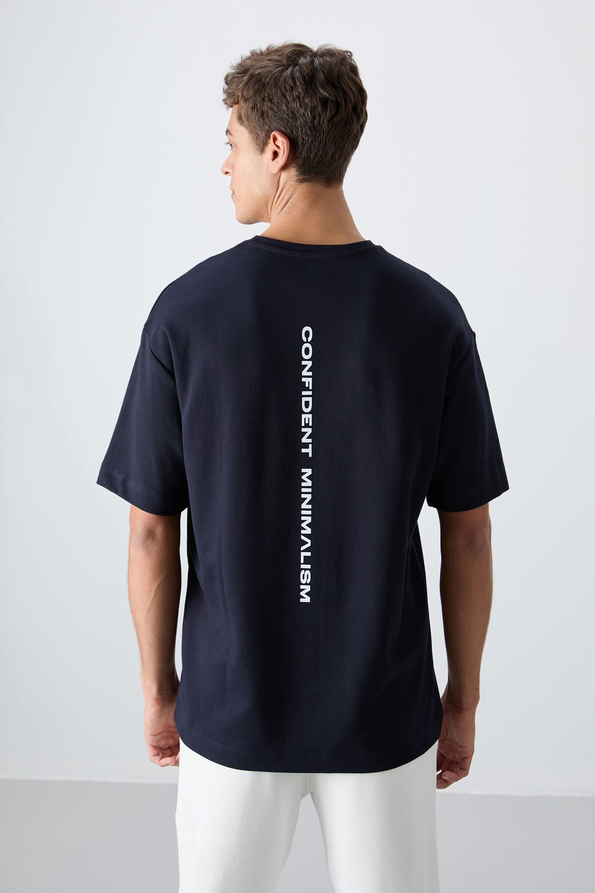 Lacivert Pamuklu Kalın Yumuşak Dokulu Oversize Fit Baskılı Erkek T-Shirt - 88321