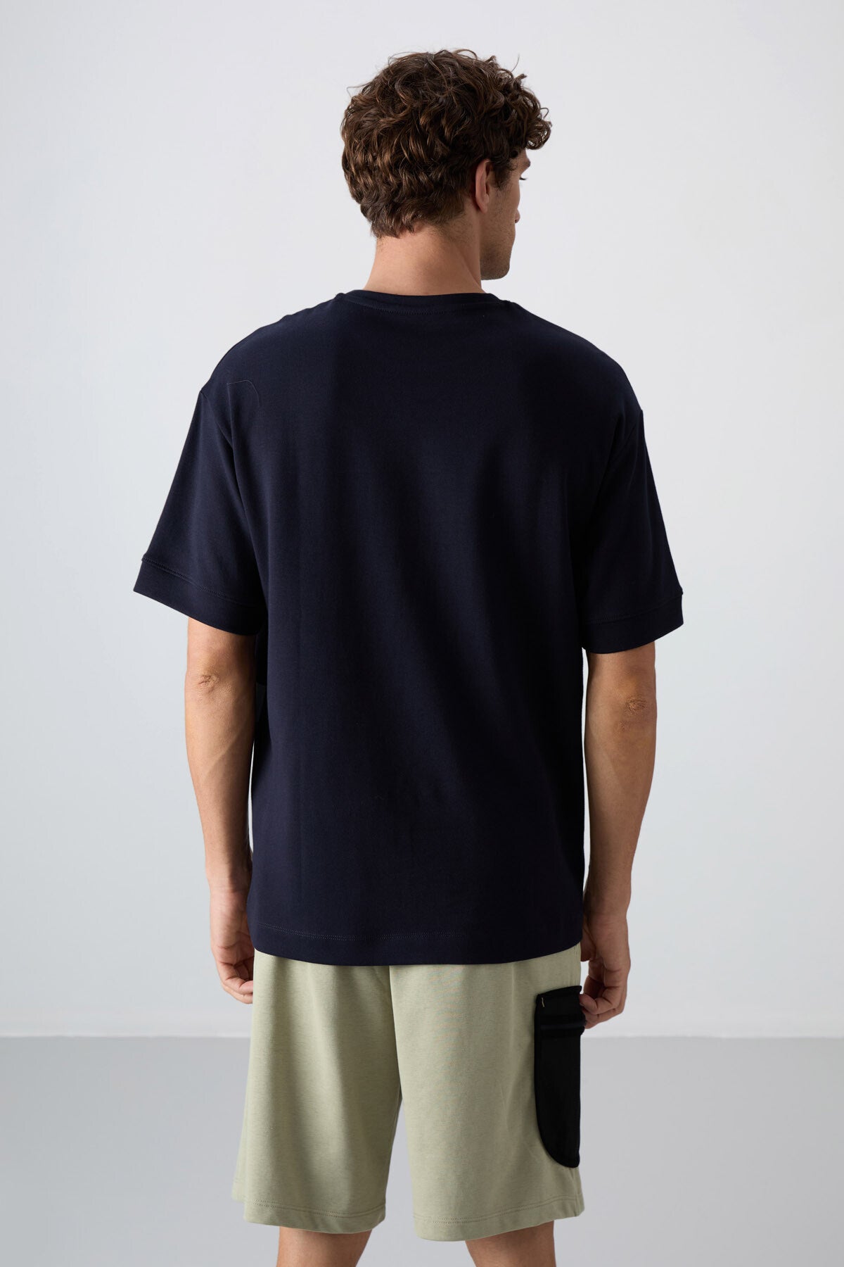 Lacivert Pamuklu Kalın Yumuşak Dokulu Oversize Fit Baskılı Erkek T-Shirt - 88322