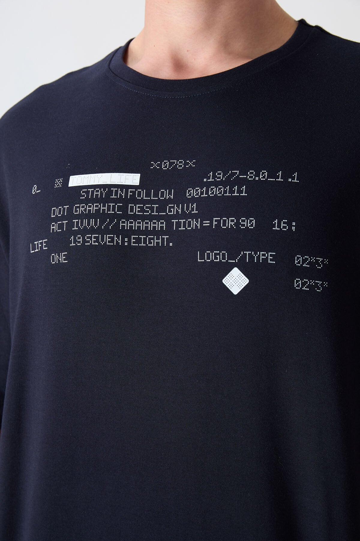 Lacivert Pamuklu Kalın Yumuşak Dokulu Oversize Fit Baskılı Erkek T-Shirt - 88326