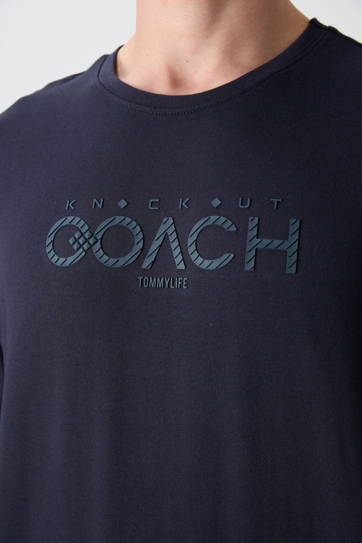 Lacivert Pamuklu Kalın Yumuşak Dokulu Oversize Fit Baskılı Erkek T-Shirt - 88329