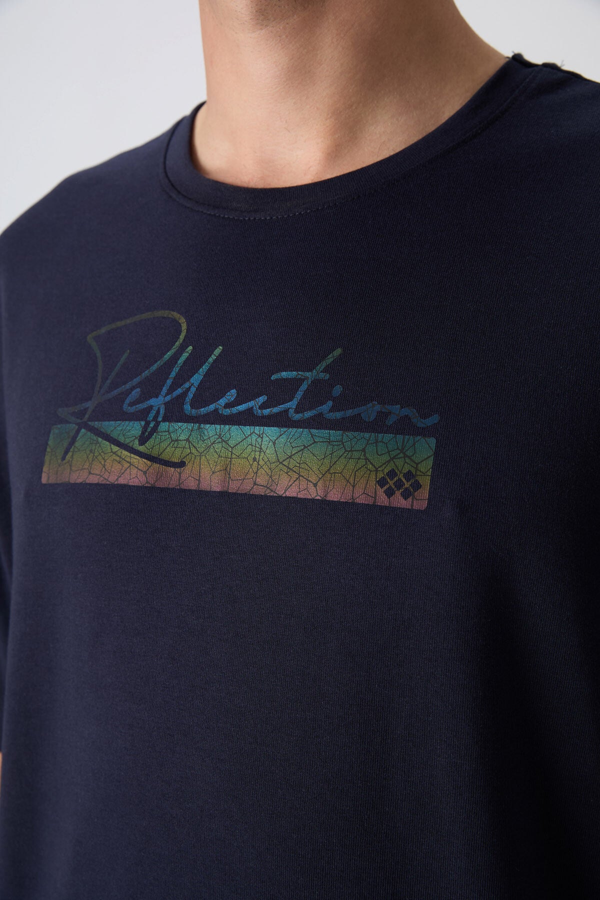 Lacivert Pamuklu Kalın Yumuşak Dokulu Oversize Fit Baskılı Erkek T-Shirt - 88334