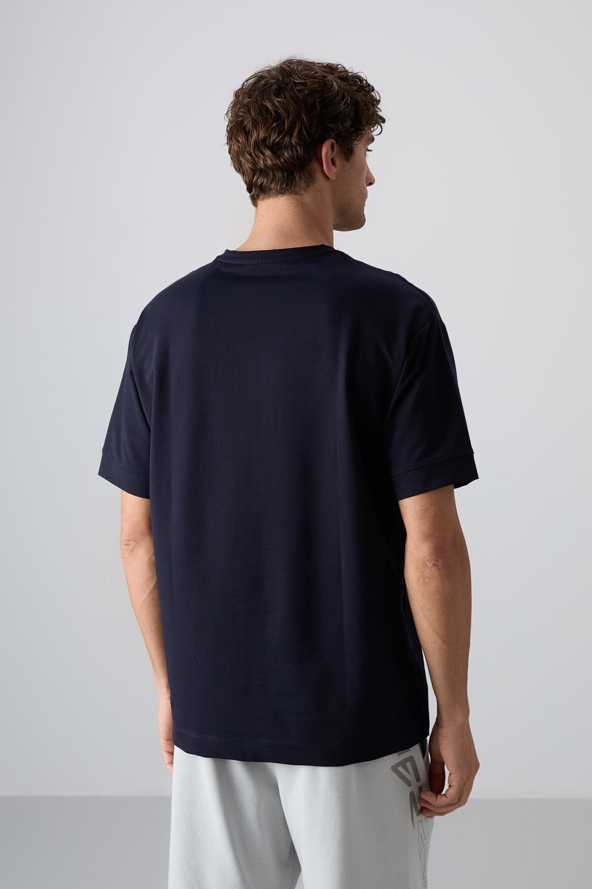 Lacivert Pamuklu Kalın Yumuşak Dokulu Oversize Fit Baskılı Erkek T-Shirt - 88342
