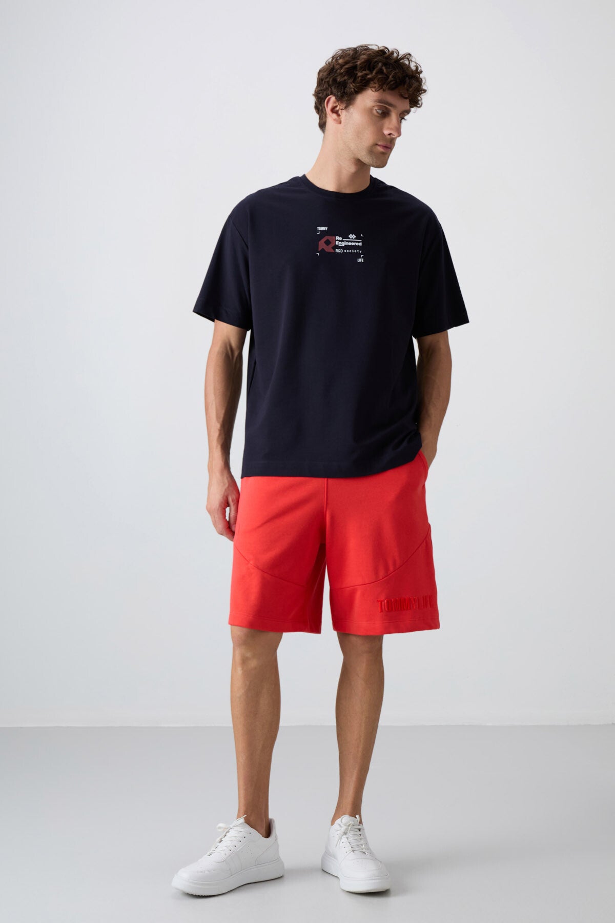 Lacivert Pamuklu Kalın Yumuşak Dokulu Oversize Fit Baskılı Erkek T-Shirt - 88350