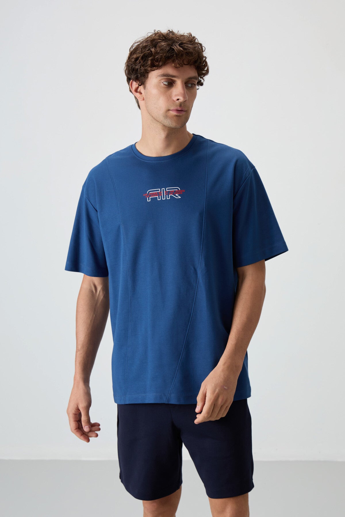 Parlament Pamuklu Kalın Yüzeyi Dokulu Oversize Fit Baskılı Erkek T-Shirt - 88372
