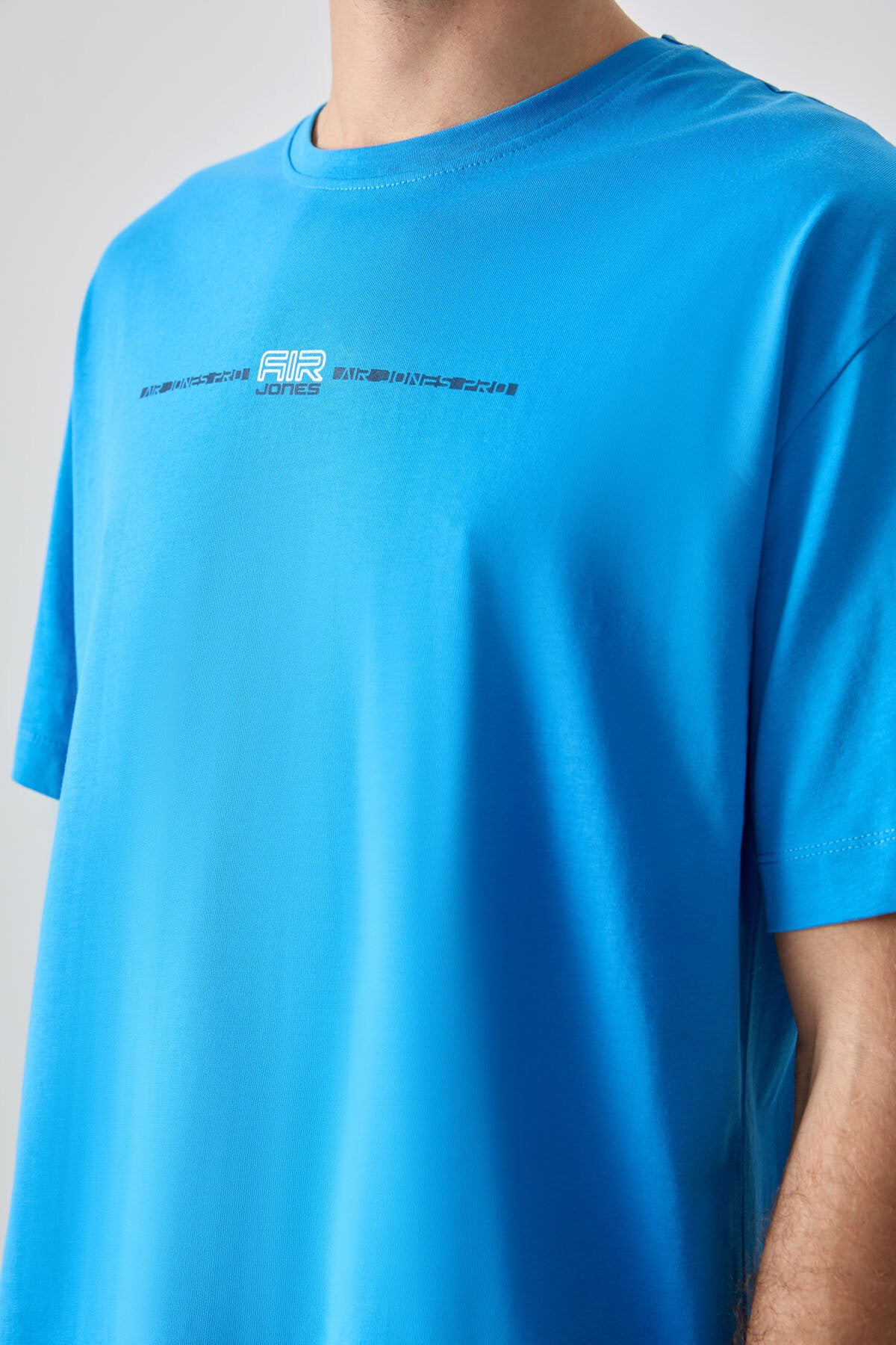 Petrol Mavi %100 Pamuk Kalın Yumuşak Dokulu Oversize Fit Baskılı Erkek T-Shirt - 88357