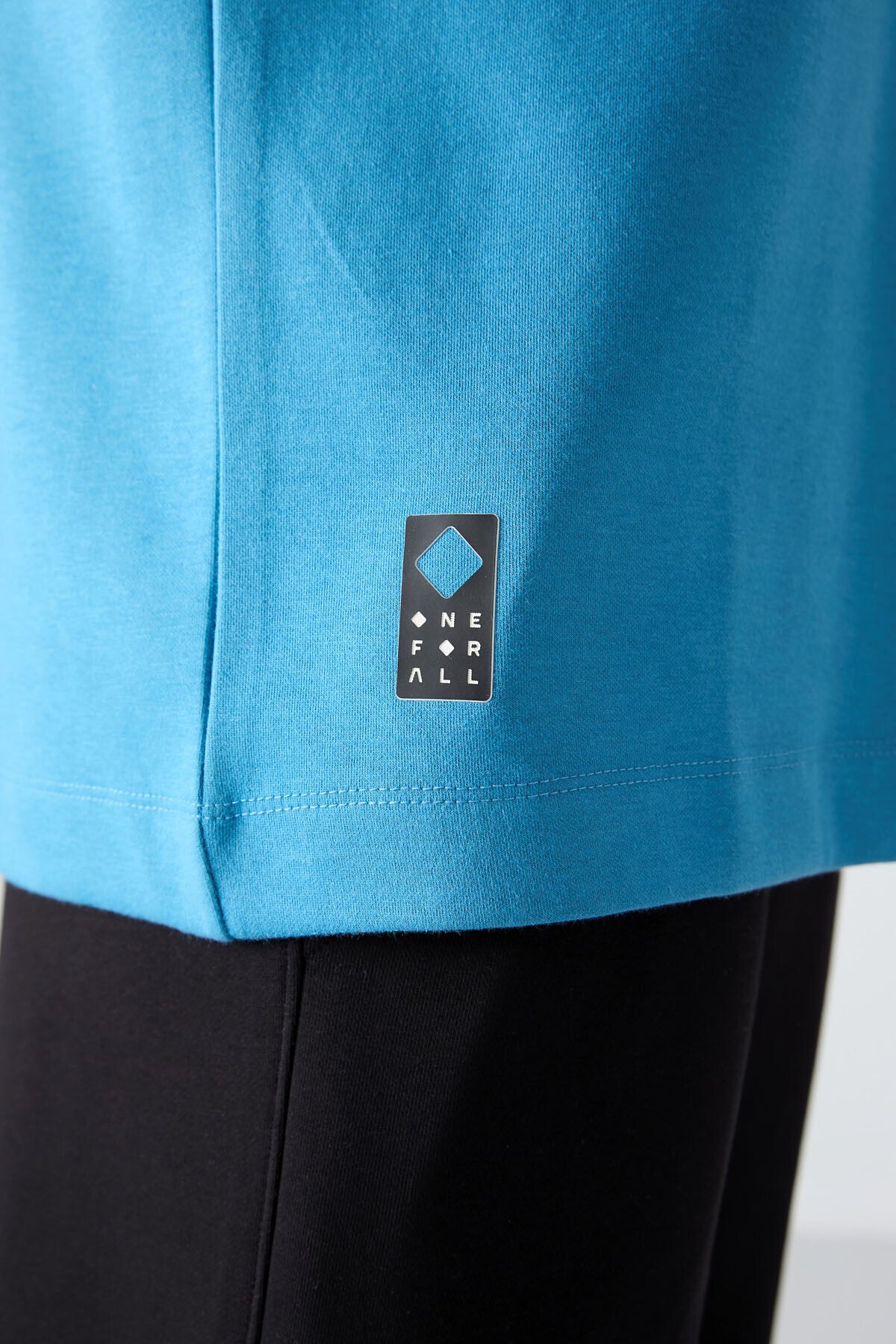 Petrol Mavi Pamuklu Kalın Yumuşak Dokulu Oversize Fit Baskılı Erkek T-Shirt - 88325