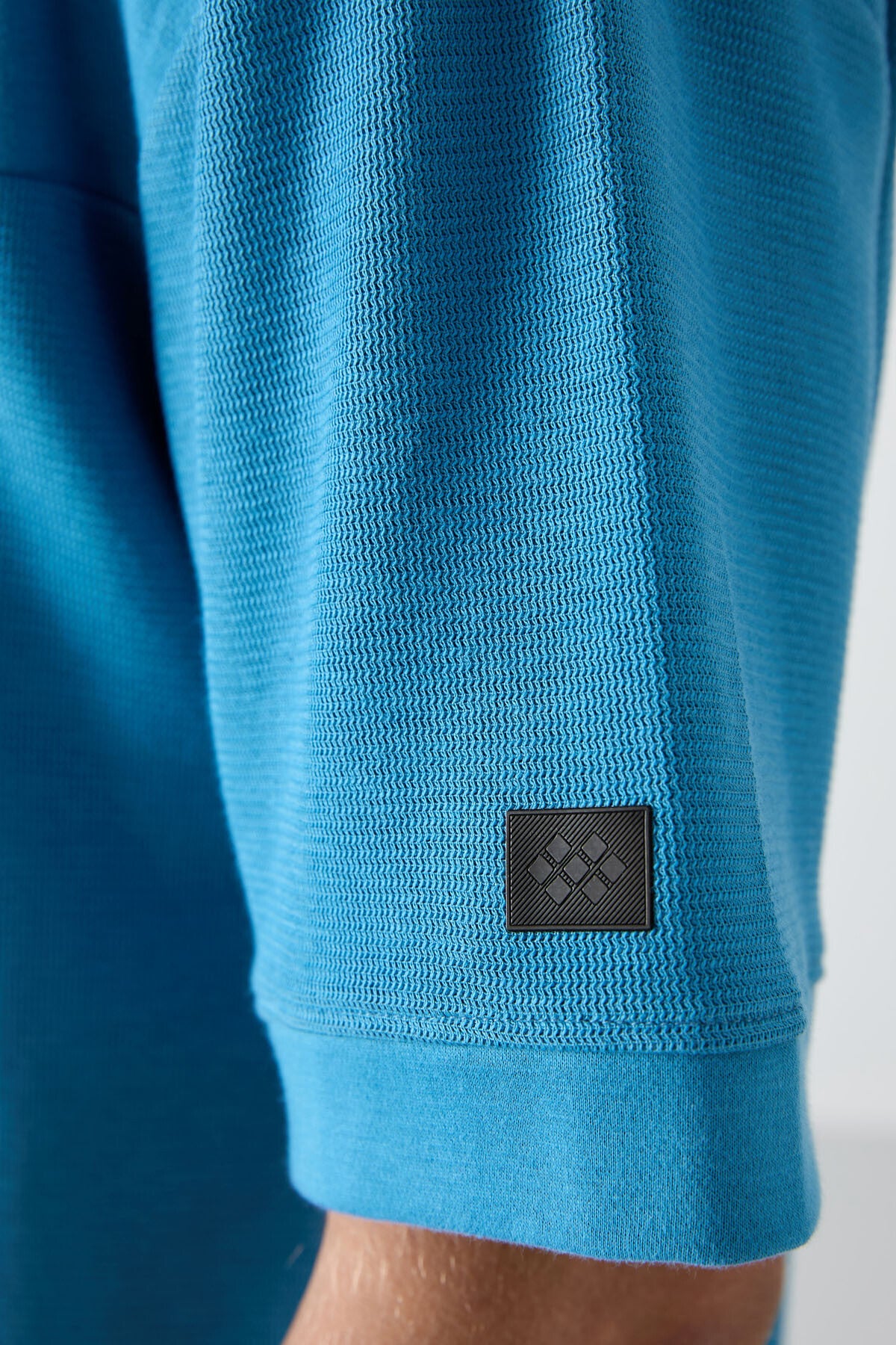 Petrol Mavi Pamuklu Kalın Yüzeyi Dokulu Oversize Fit Basic Erkek T-Shirt - 88340