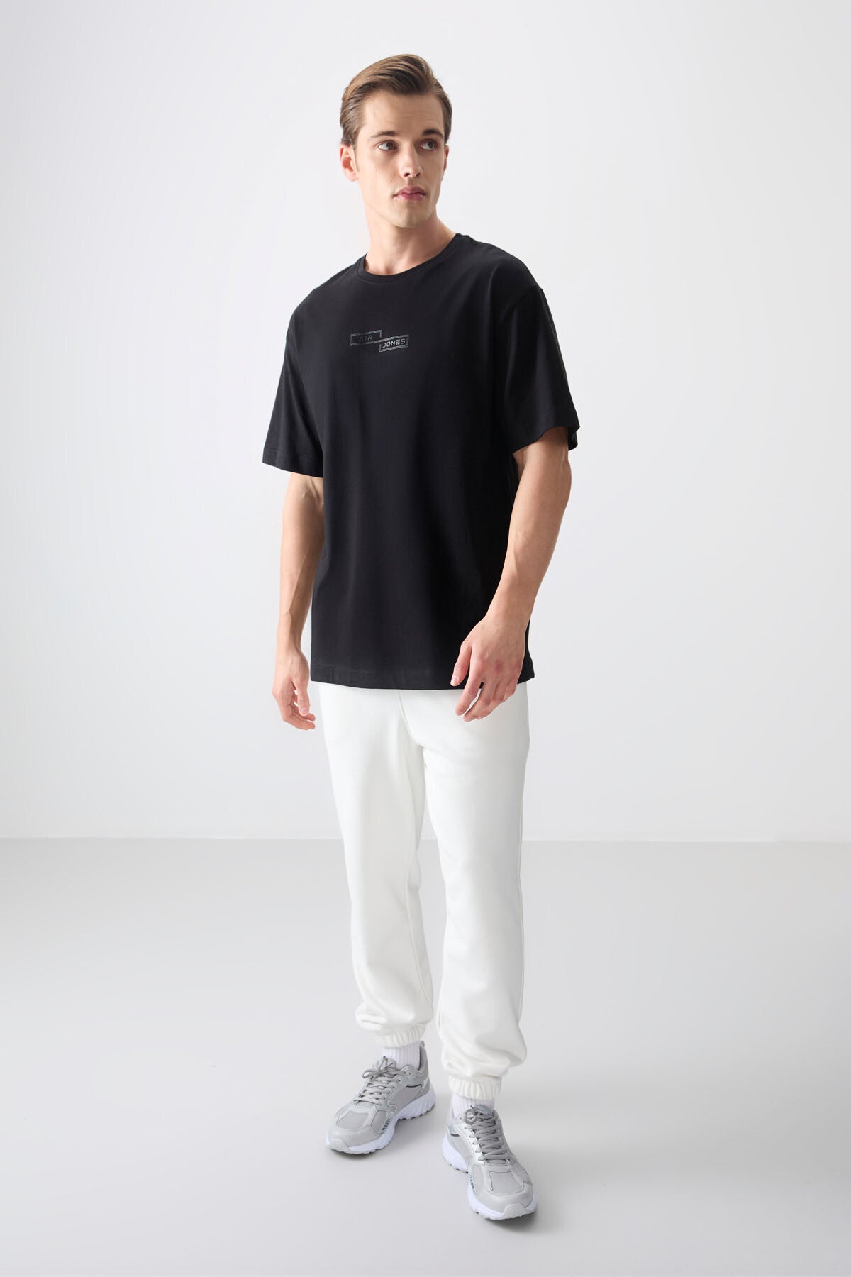 Siyah %100 Pamuk Kalın Yumuşak Dokulu Oversize Fit Baskılı Erkek T-Shirt - 88361