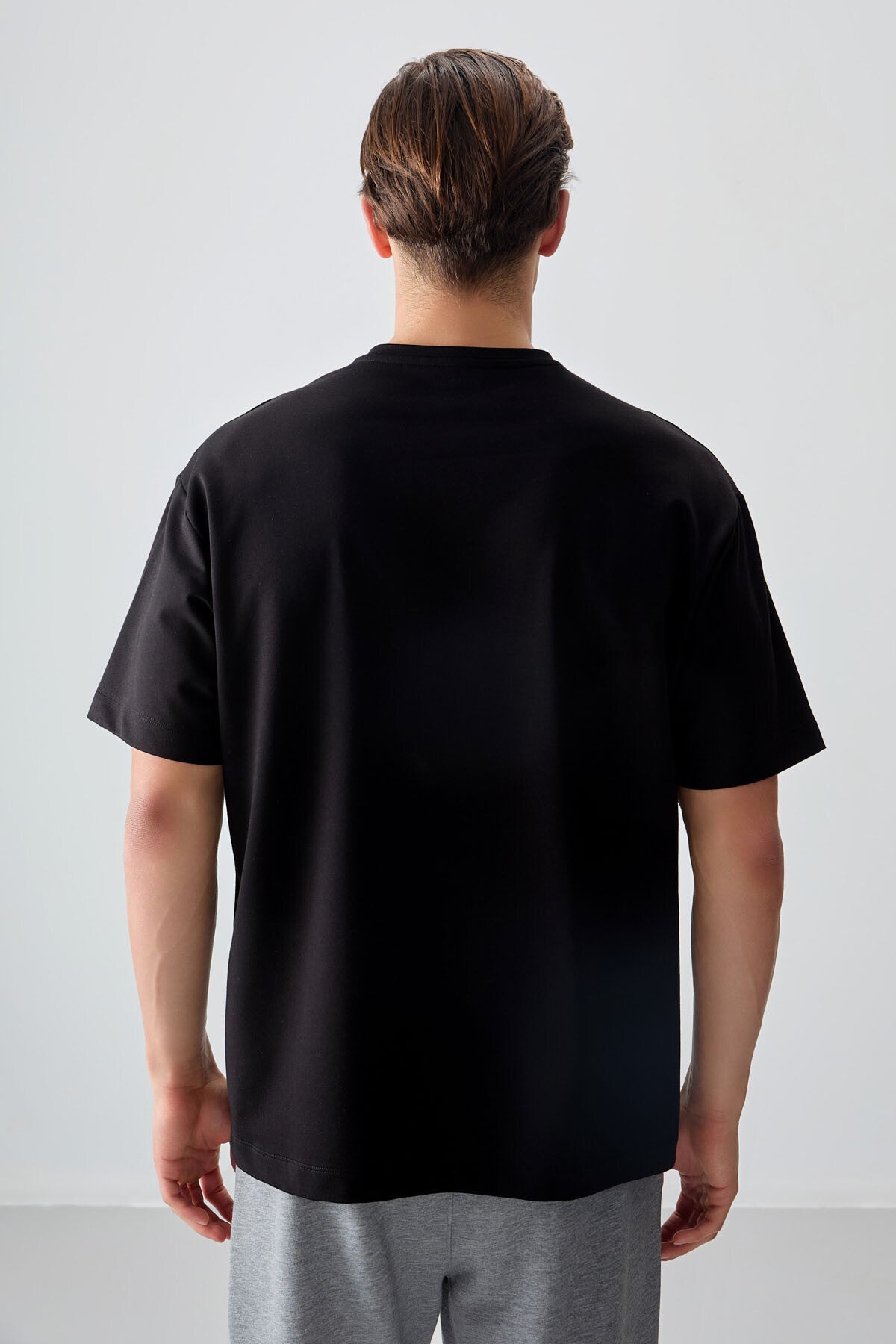 Siyah Pamuklu Kalın Yumuşak Dokulu Oversize Fit Baskılı Erkek T-Shirt - 88374