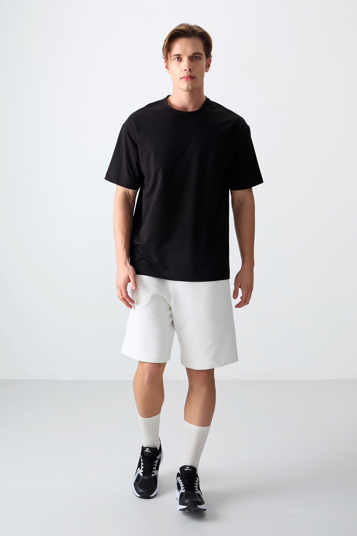 Siyah Pamuklu Kalın Yumuşak Dokulu Oversize Fit Basic Erkek T-Shirt - 88377