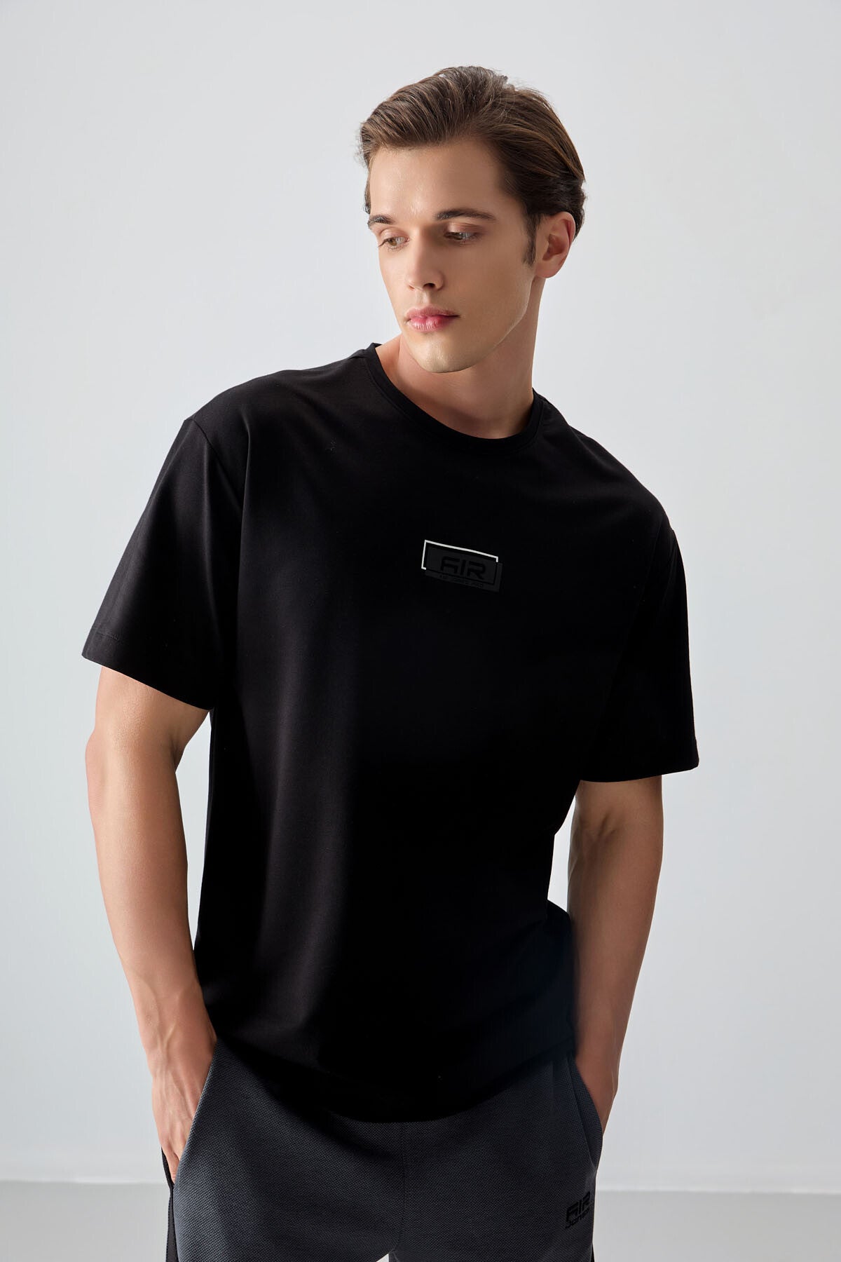 Siyah Pamuklu Kalın Yumuşak Dokulu Oversize Fit Baskılı Erkek T-Shirt - 88376