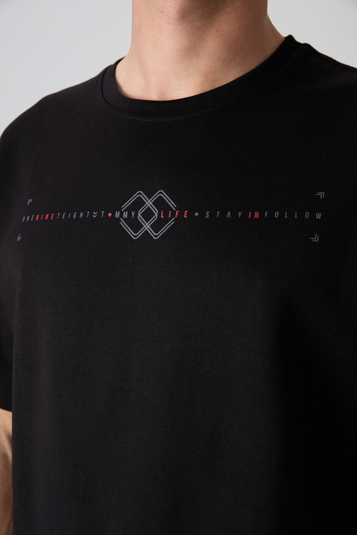 Siyah Pamuklu Kalın Yumuşak Dokulu Oversize Fit Baskılı Erkek T-Shirt - 88323