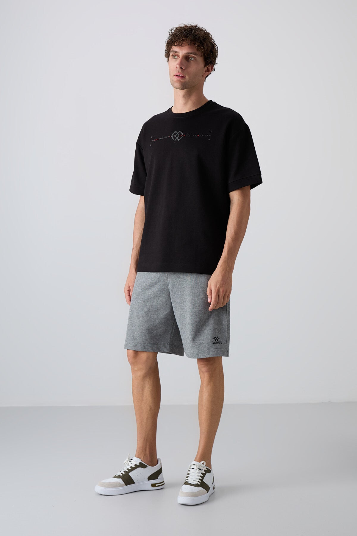 Siyah Pamuklu Kalın Yumuşak Dokulu Oversize Fit Baskılı Erkek T-Shirt - 88323