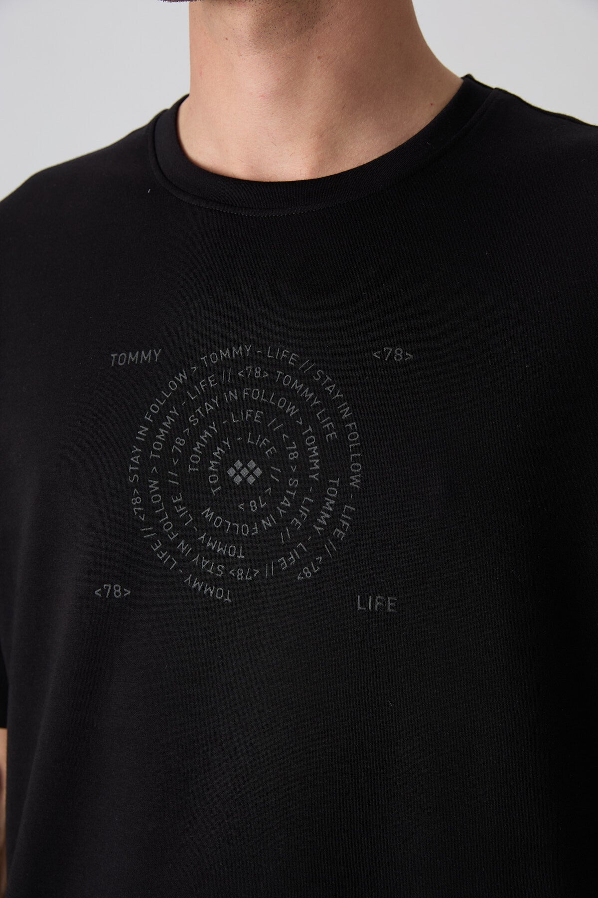 Siyah Pamuklu Kalın Yumuşak Dokulu Oversize Fit Baskılı Erkek T-Shirt - 88324