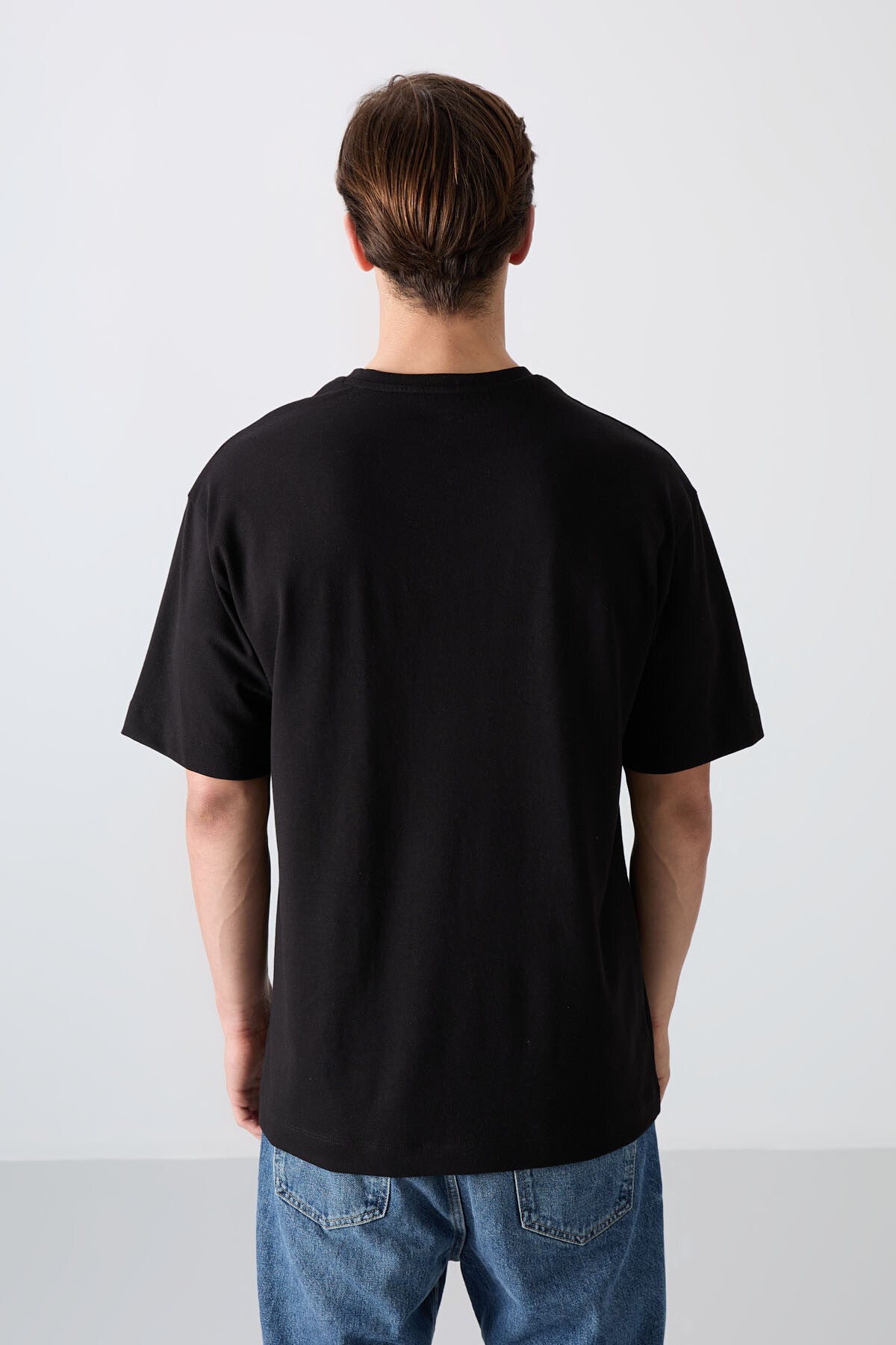 Siyah Pamuklu Kalın Yumuşak Dokulu Oversize Fit Baskılı Erkek T-Shirt - 88331