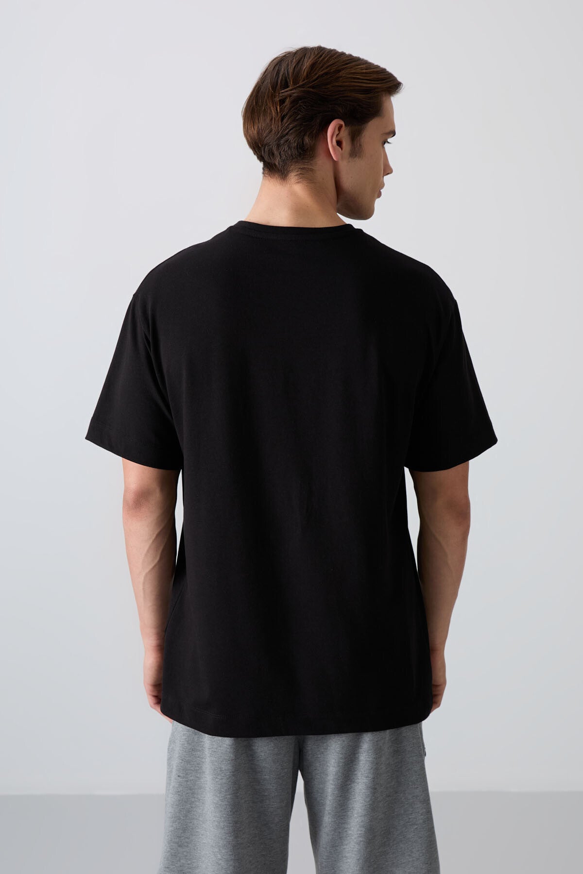 Siyah Pamuklu Kalın Yumuşak Dokulu Oversize Fit Baskılı Erkek T-Shirt - 88333