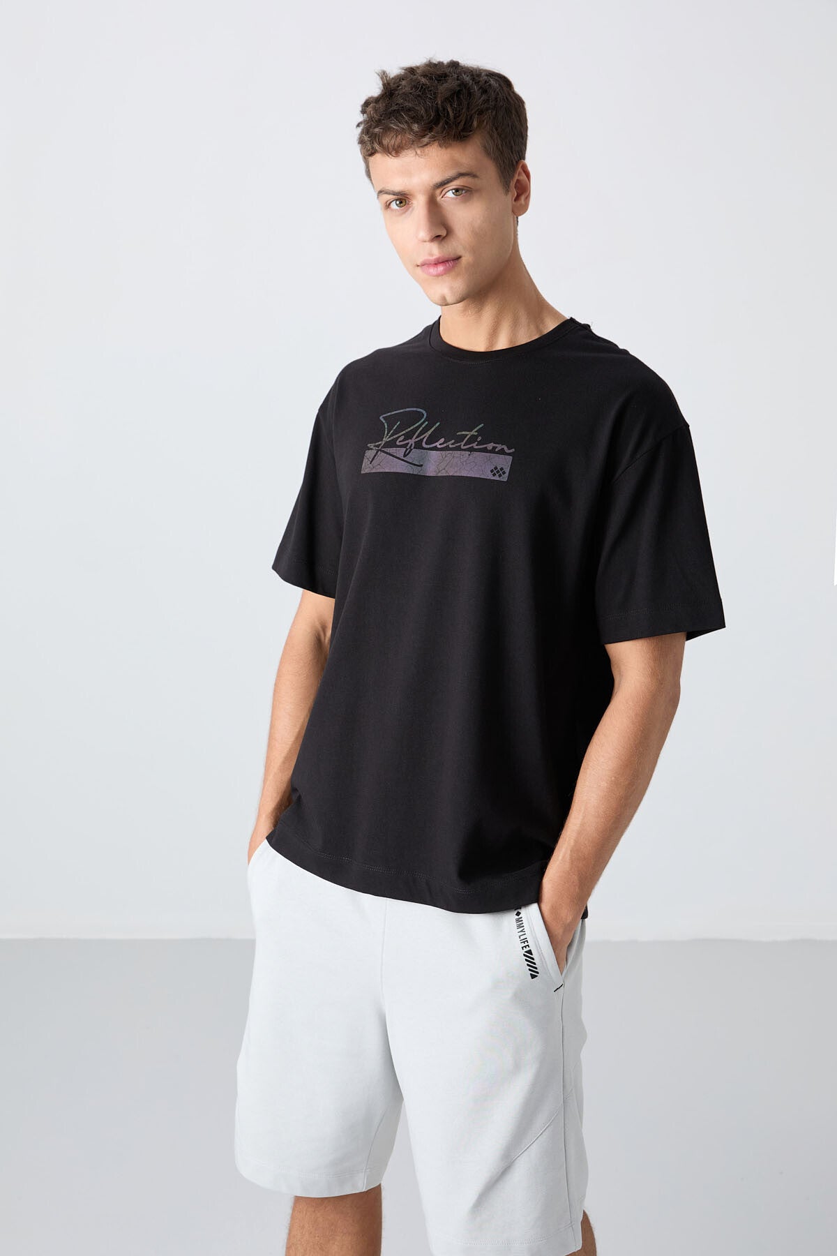 Siyah Pamuklu Kalın Yumuşak Dokulu Oversize Fit Baskılı Erkek T-Shirt - 88334