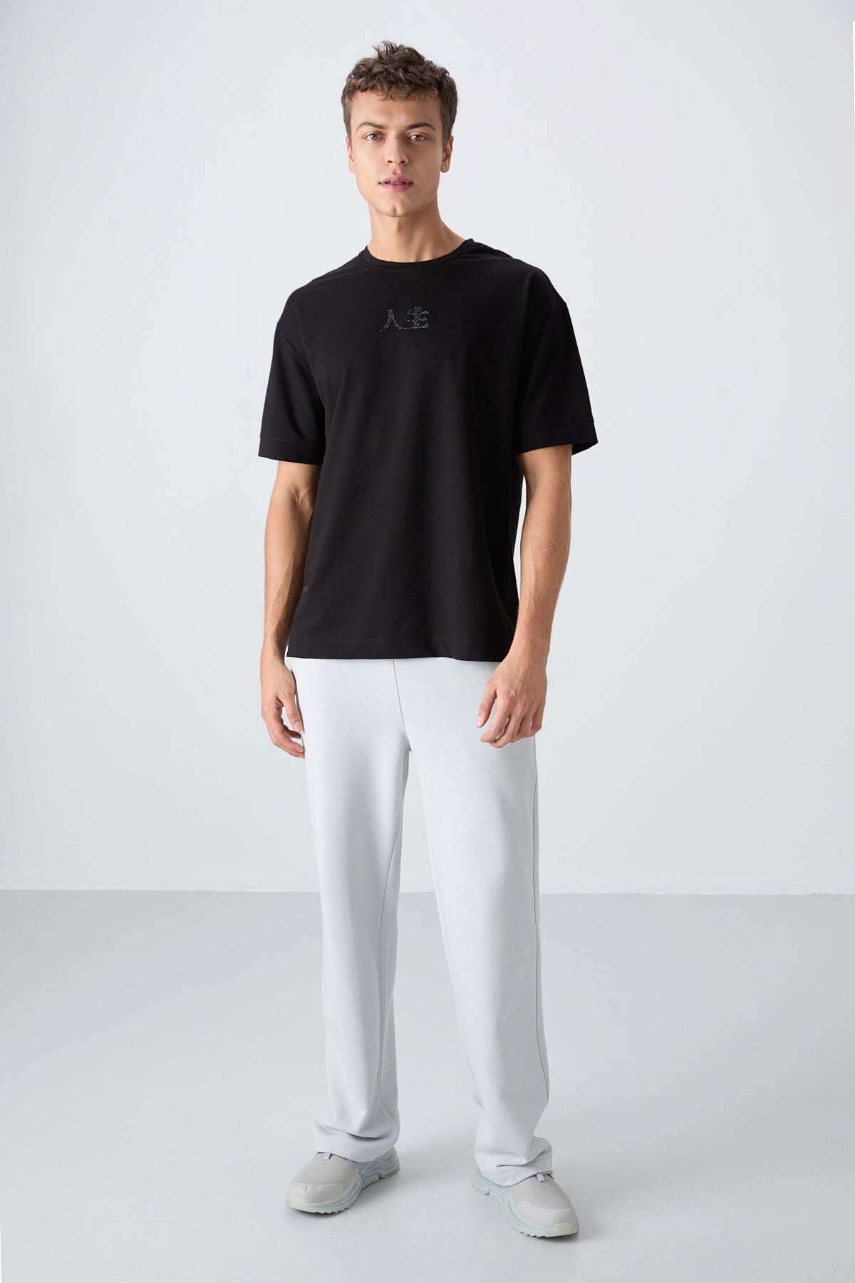 Siyah Pamuklu Kalın Yumuşak Dokulu Oversize Fit Baskılı Erkek T-Shirt - 88342