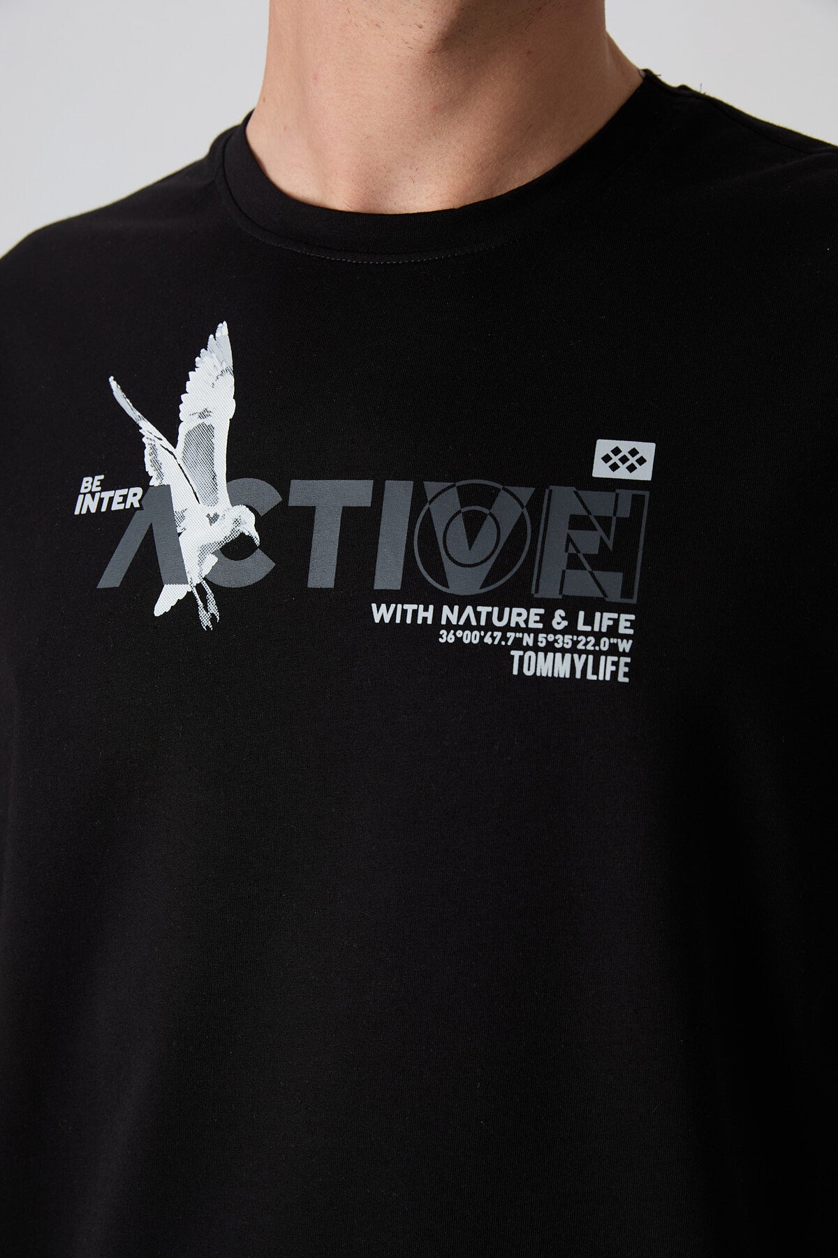 Siyah Pamuklu Kalın Yumuşak Dokulu Oversize Fit Baskılı Erkek T-Shirt - 88344