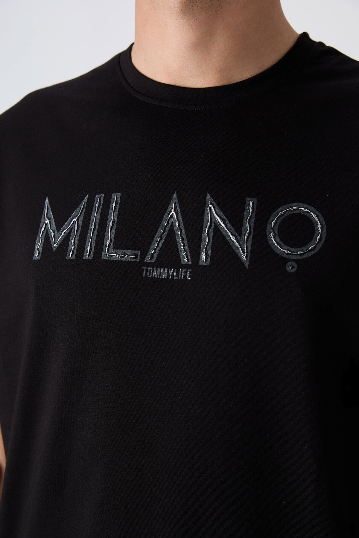 Siyah Pamuklu Kalın Yumuşak Dokulu Oversize Fit Baskılı Erkek T-Shirt - 88345