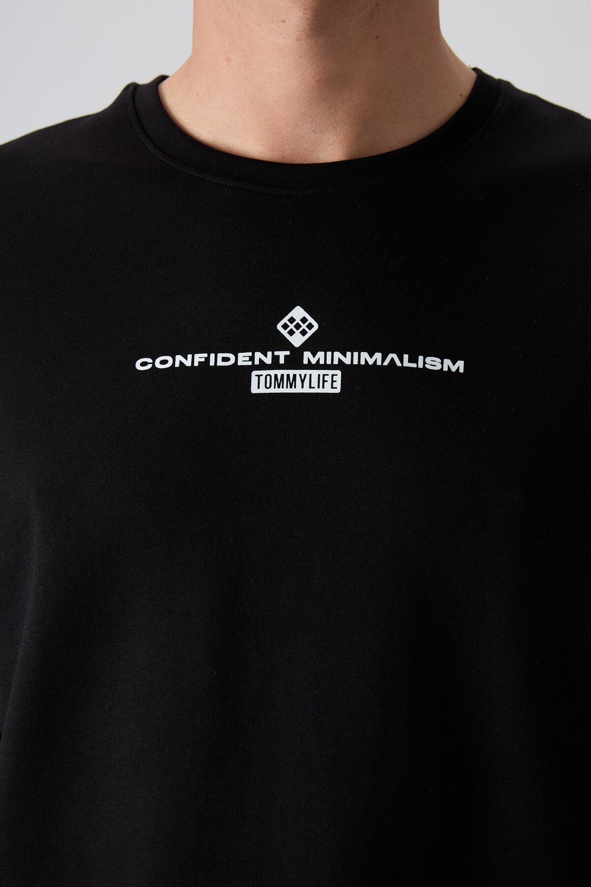 Siyah - Beyaz Pamuklu Kalın Yumuşak Dokulu Oversize Fit Baskılı Erkek T-Shirt - 88321