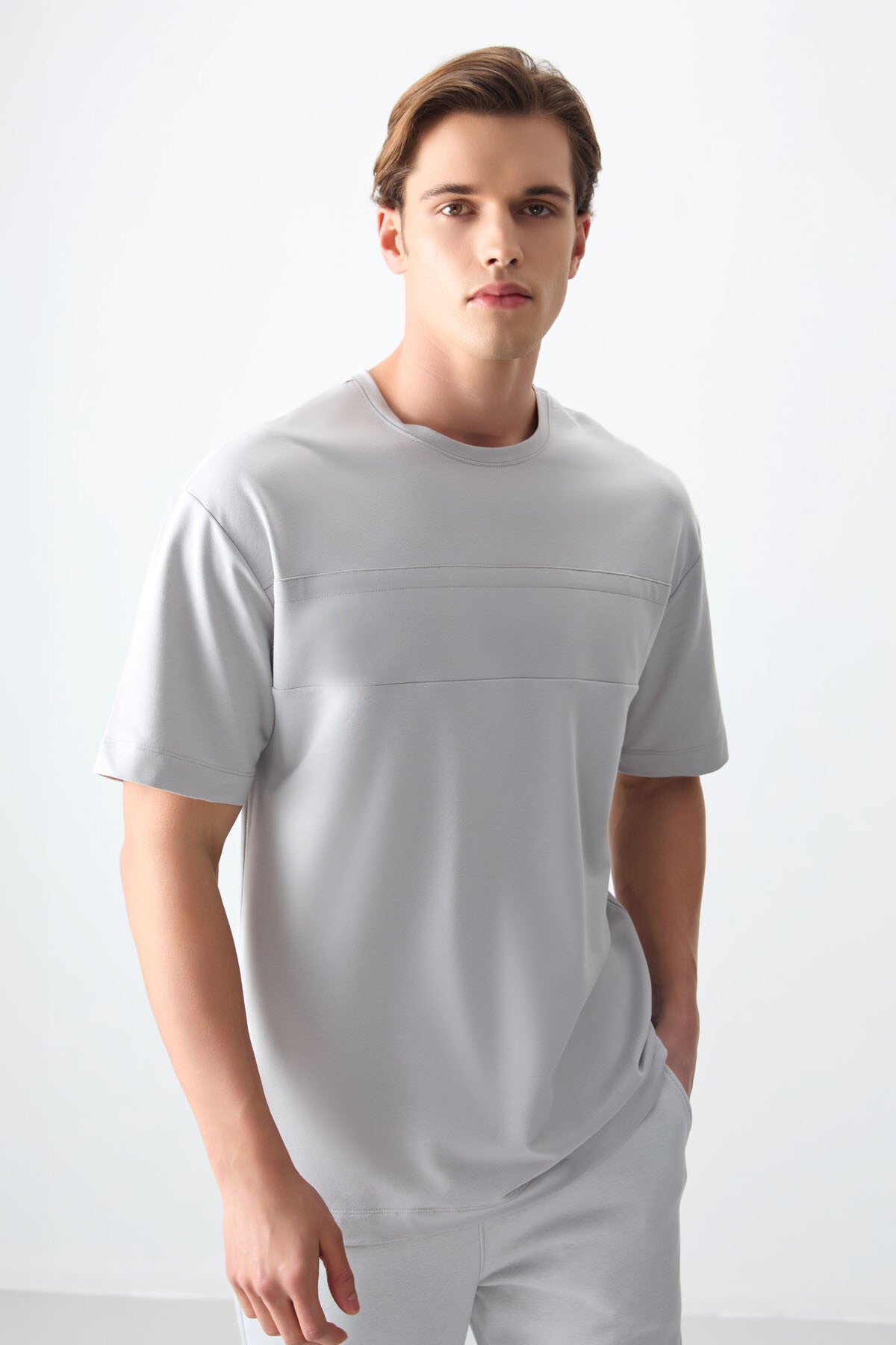 Taş Pamuklu Kalın Yumuşak Dokulu Oversize Fit Basic Erkek T-Shirt - 88378