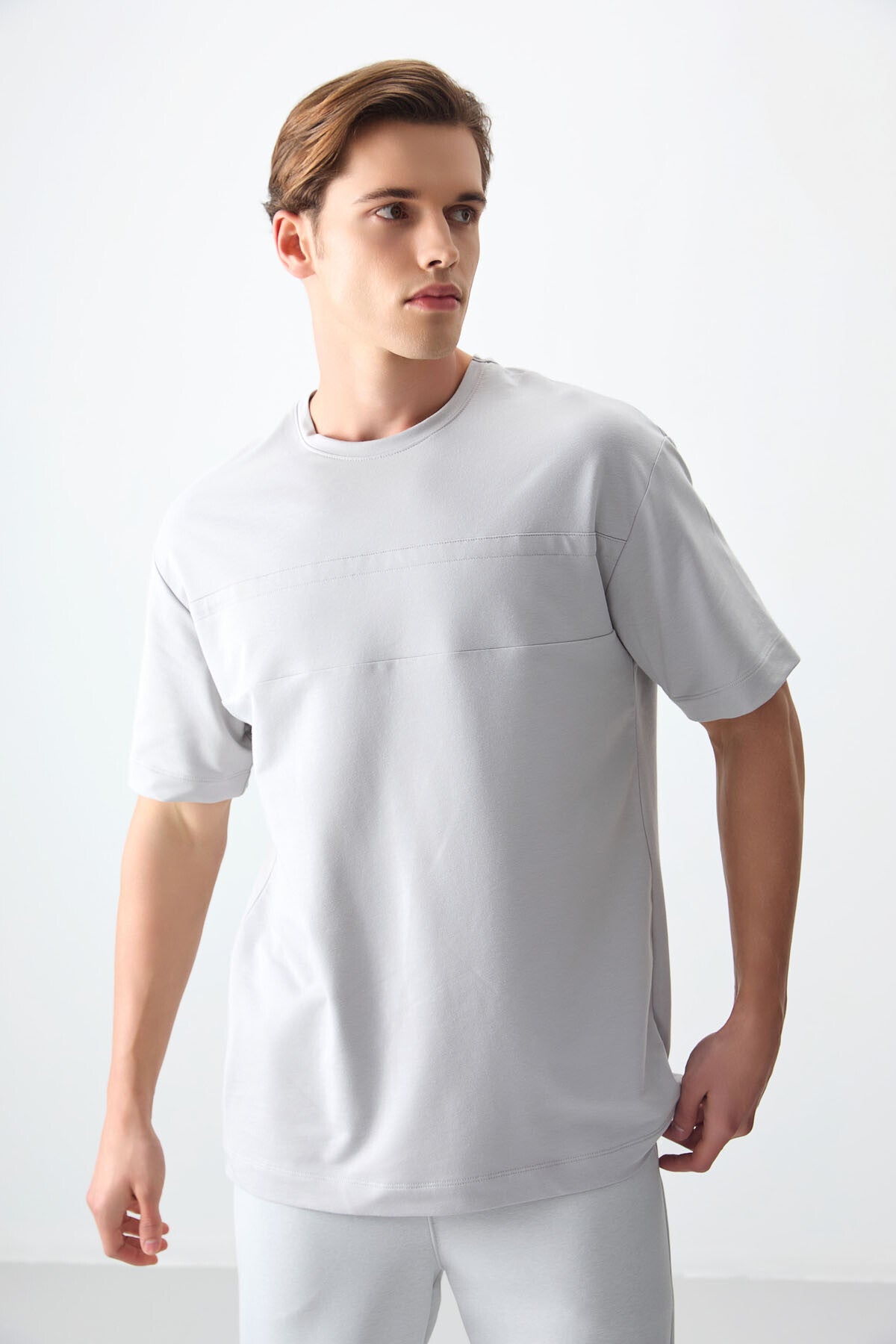 Taş Pamuklu Kalın Yumuşak Dokulu Oversize Fit Basic Erkek T-Shirt - 88378
