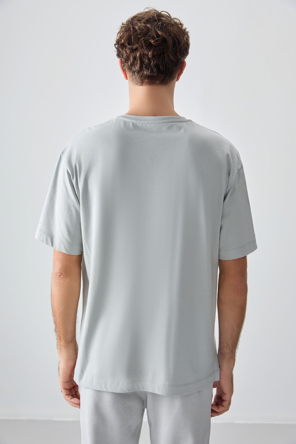 Taş %100 Pamuk Kalın Yumuşak Dokulu Oversize Fit Baskılı Erkek T-Shirt - 88358