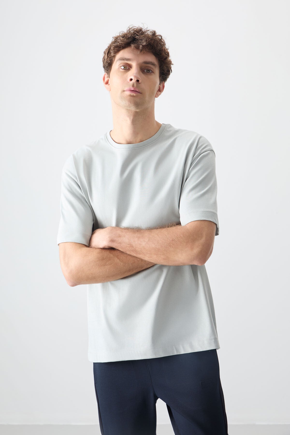 Taş %100 Pamuk Kalın Yumuşak Dokulu Oversize Fit Basic Erkek T-Shirt - 88353