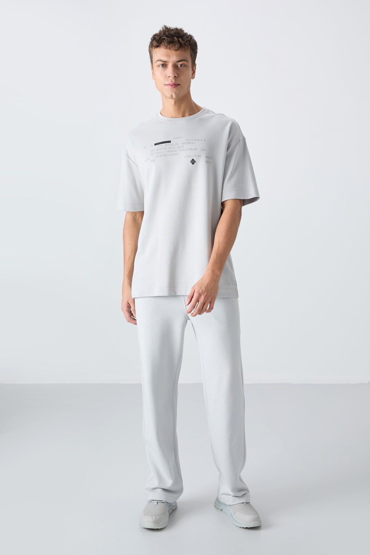 Taş Pamuklu Kalın Yumuşak Dokulu Oversize Fit Baskılı Erkek T-Shirt - 88326