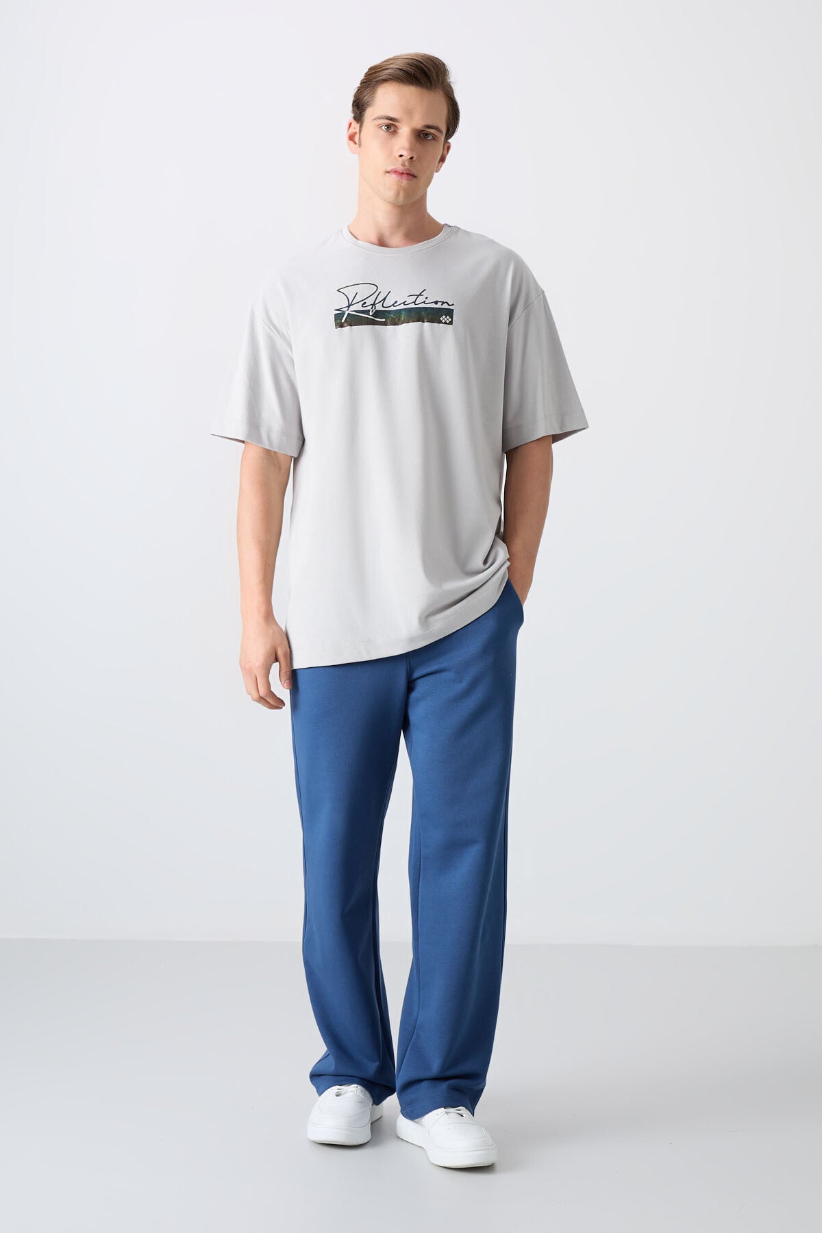 Taş Pamuklu Kalın Yumuşak Dokulu Oversize Fit Baskılı Erkek T-Shirt - 88334