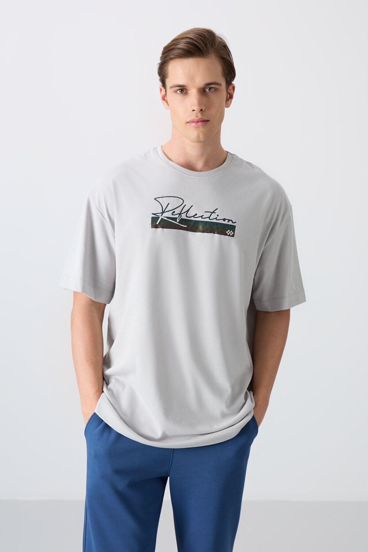 Taş Pamuklu Kalın Yumuşak Dokulu Oversize Fit Baskılı Erkek T-Shirt - 88334