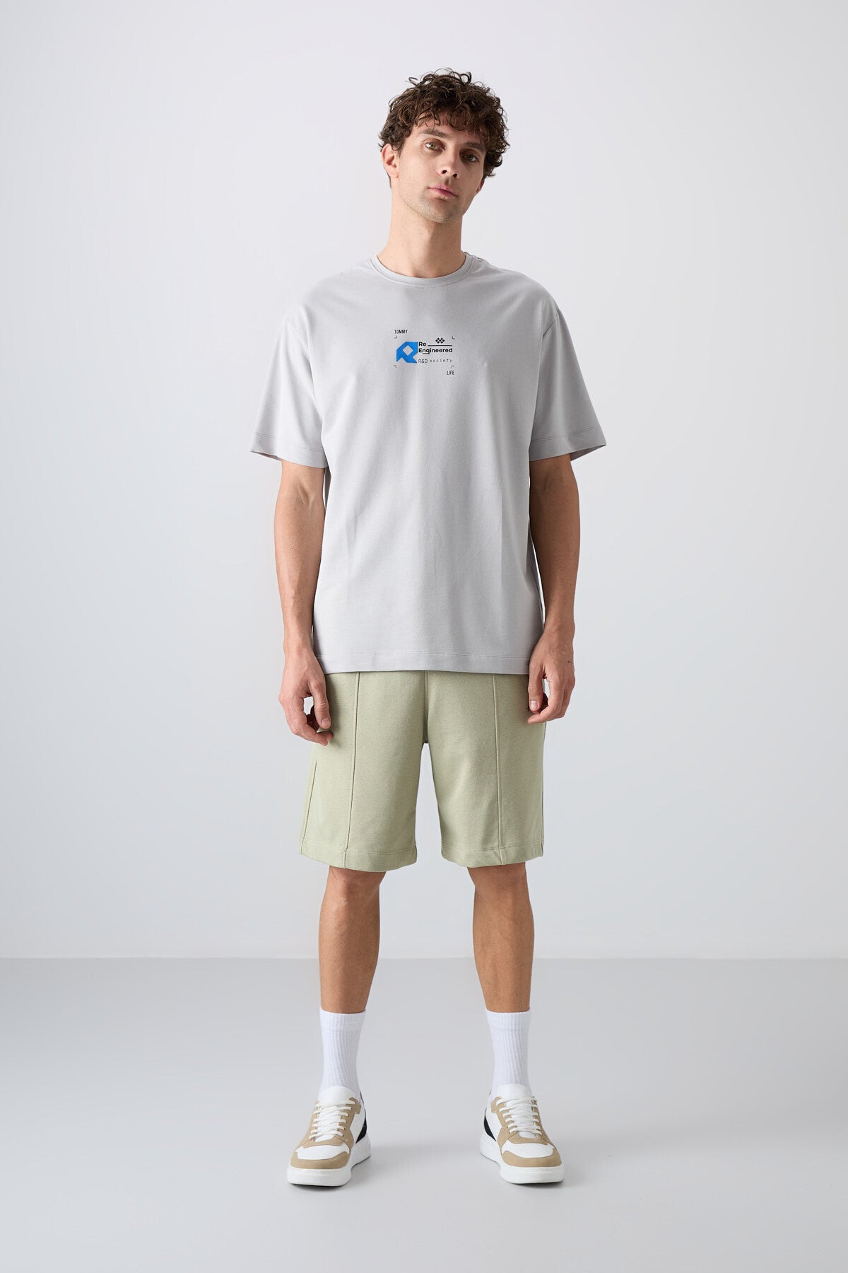 Taş Pamuklu Kalın Yumuşak Dokulu Oversize Fit Baskılı Erkek T-Shirt - 88350
