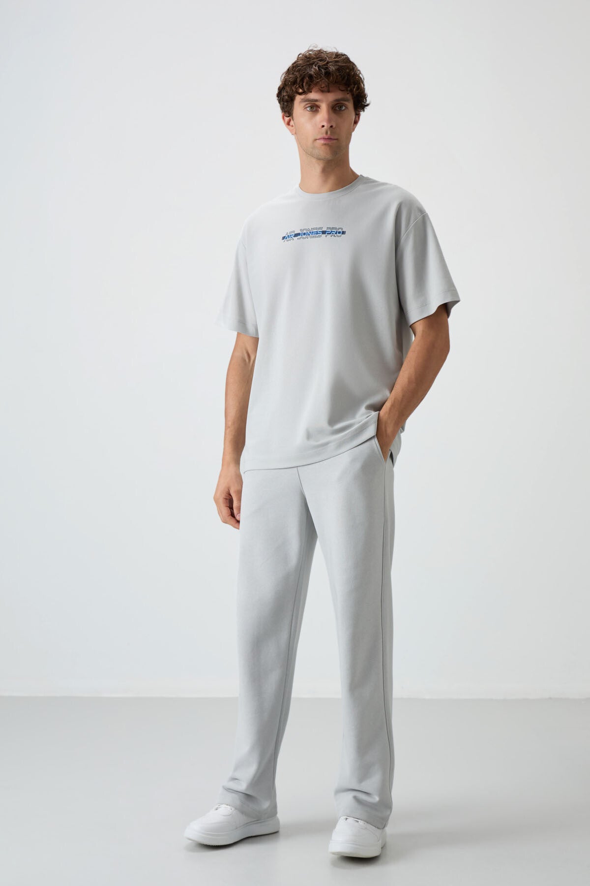Taş Pamuklu Kalın Yüzeyi Dokulu Oversize Fit Baskılı Erkek T-Shirt - 88365