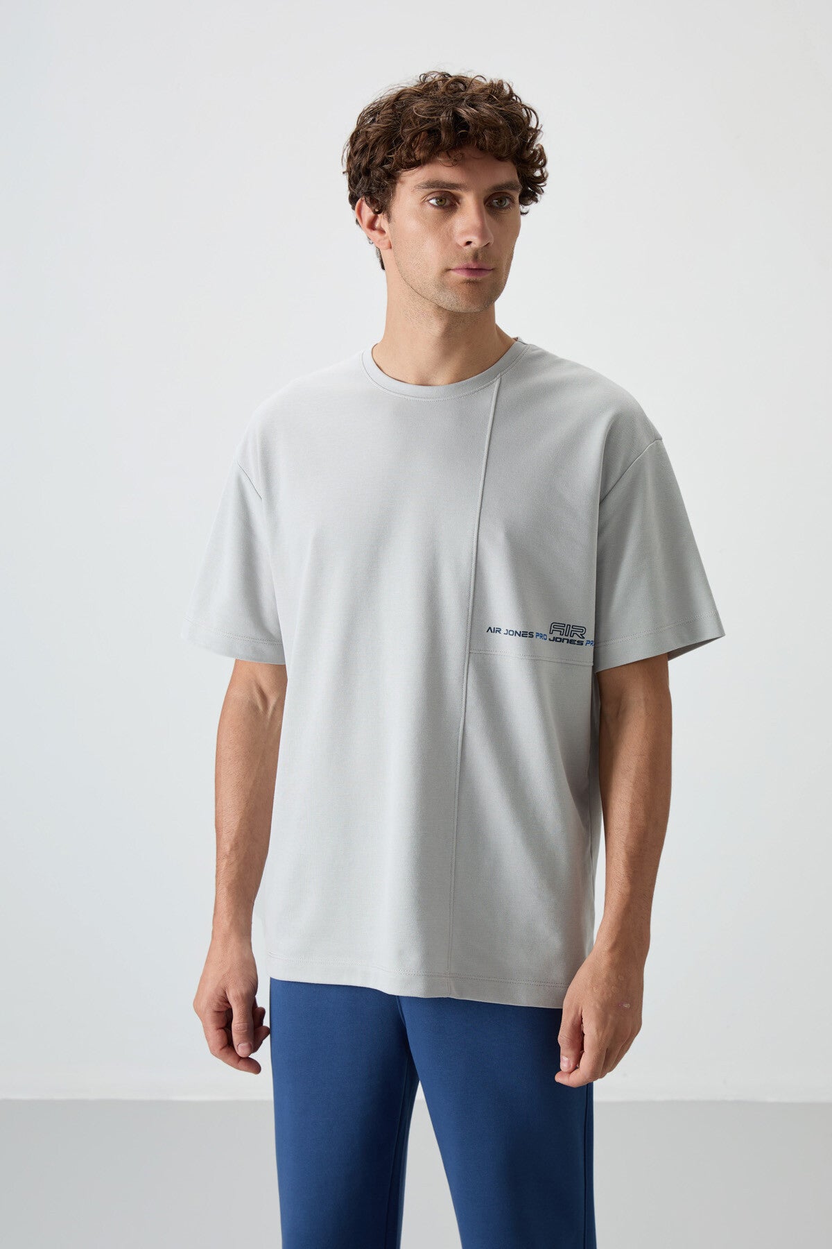 Taş Pamuklu Kalın Yüzeyi Dokulu Oversize Fit Baskılı Erkek T-Shirt - 88370