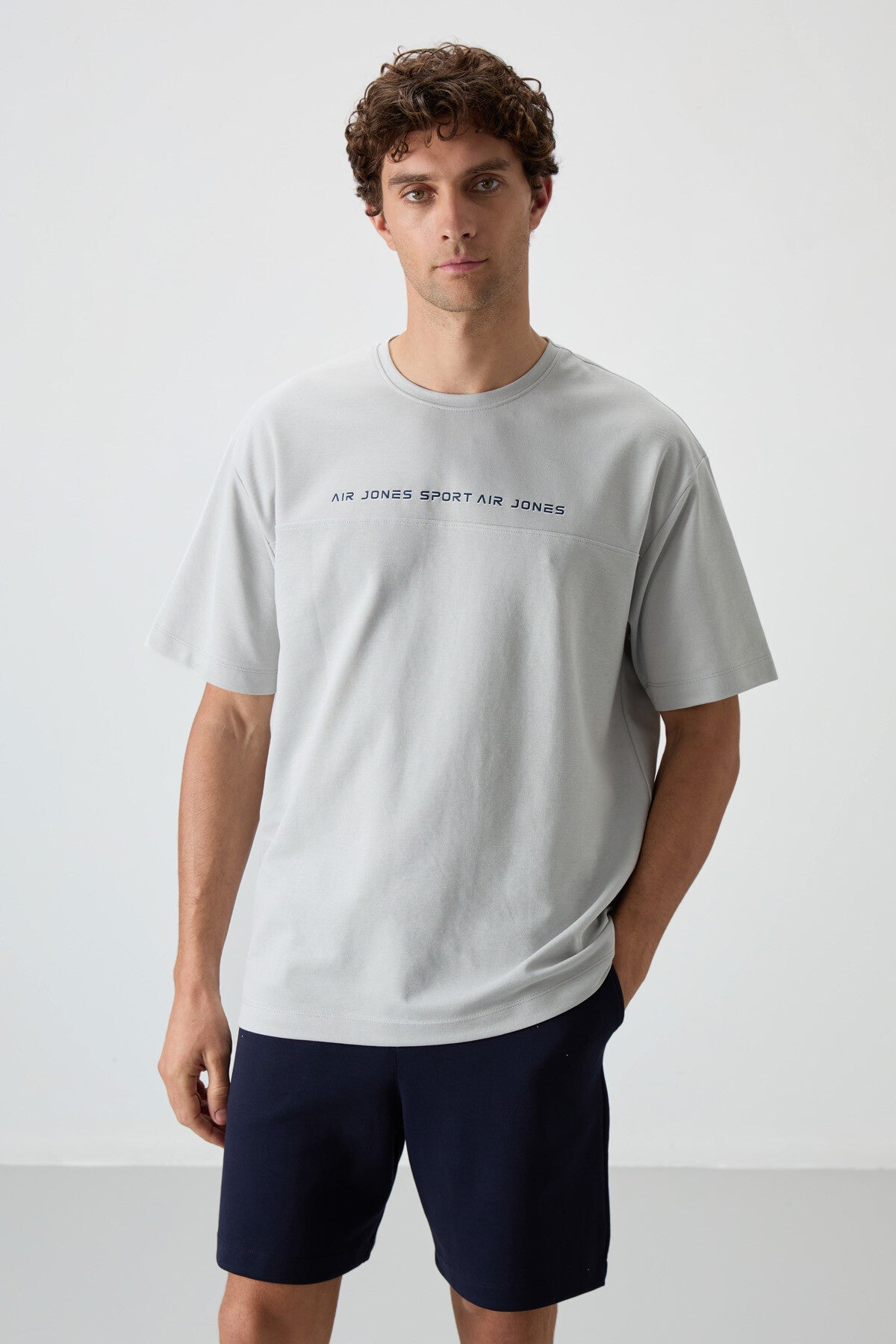 Taş Pamuklu Kalın Yüzeyi Dokulu Oversize Fit Baskılı Erkek T-Shirt - 88371